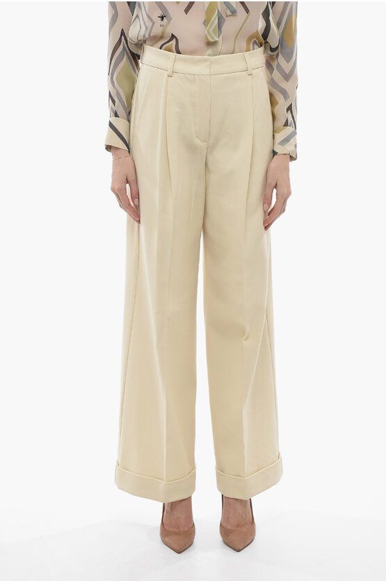image of Sportmax Single Pleated Zefir Cotton Palazzo Pants in White, Women's (Size 26)