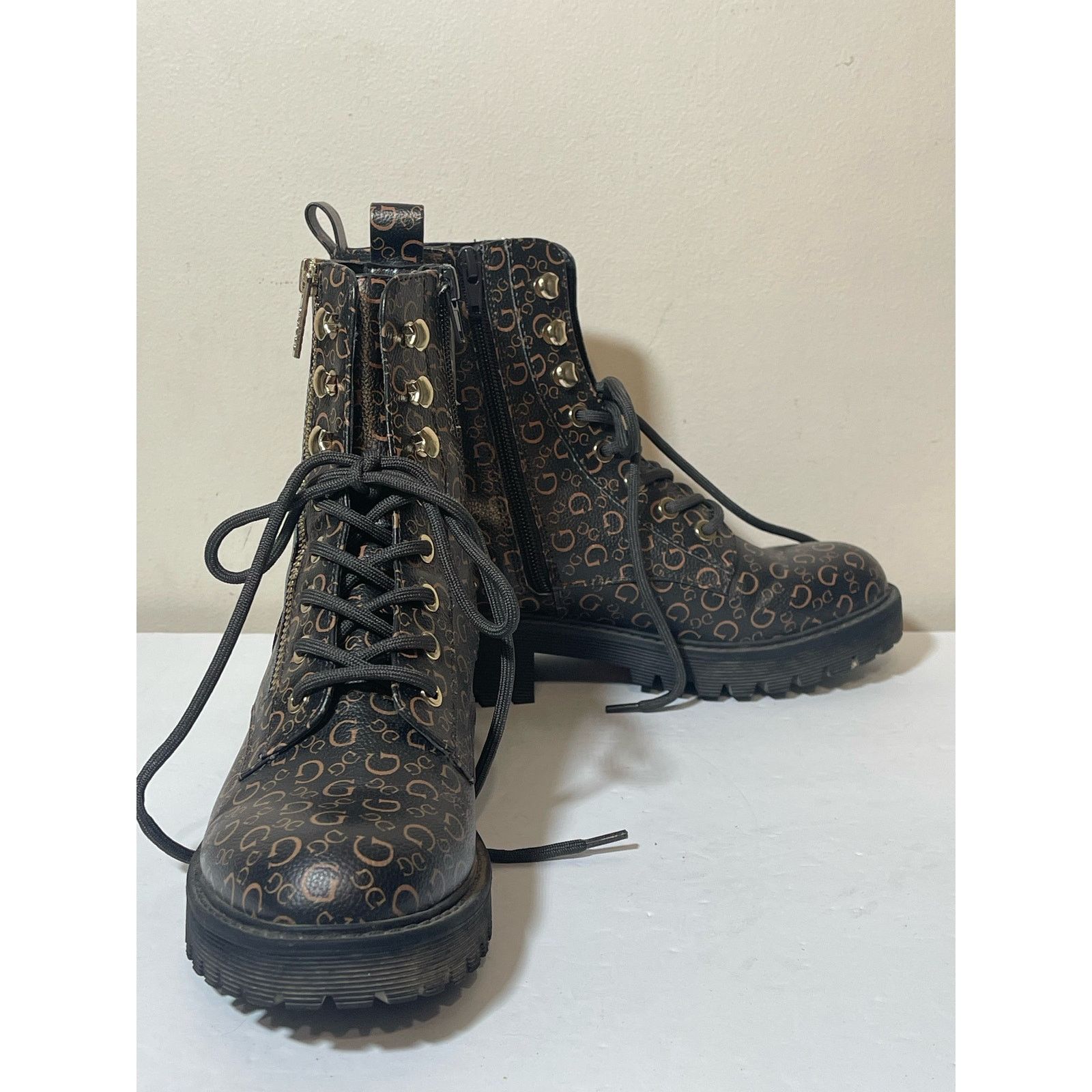 Guess GUESS Locate Fleece Lined Leather Dark Brown Combat Boots Size US 7 / IT 37 - 2 Thumbnail