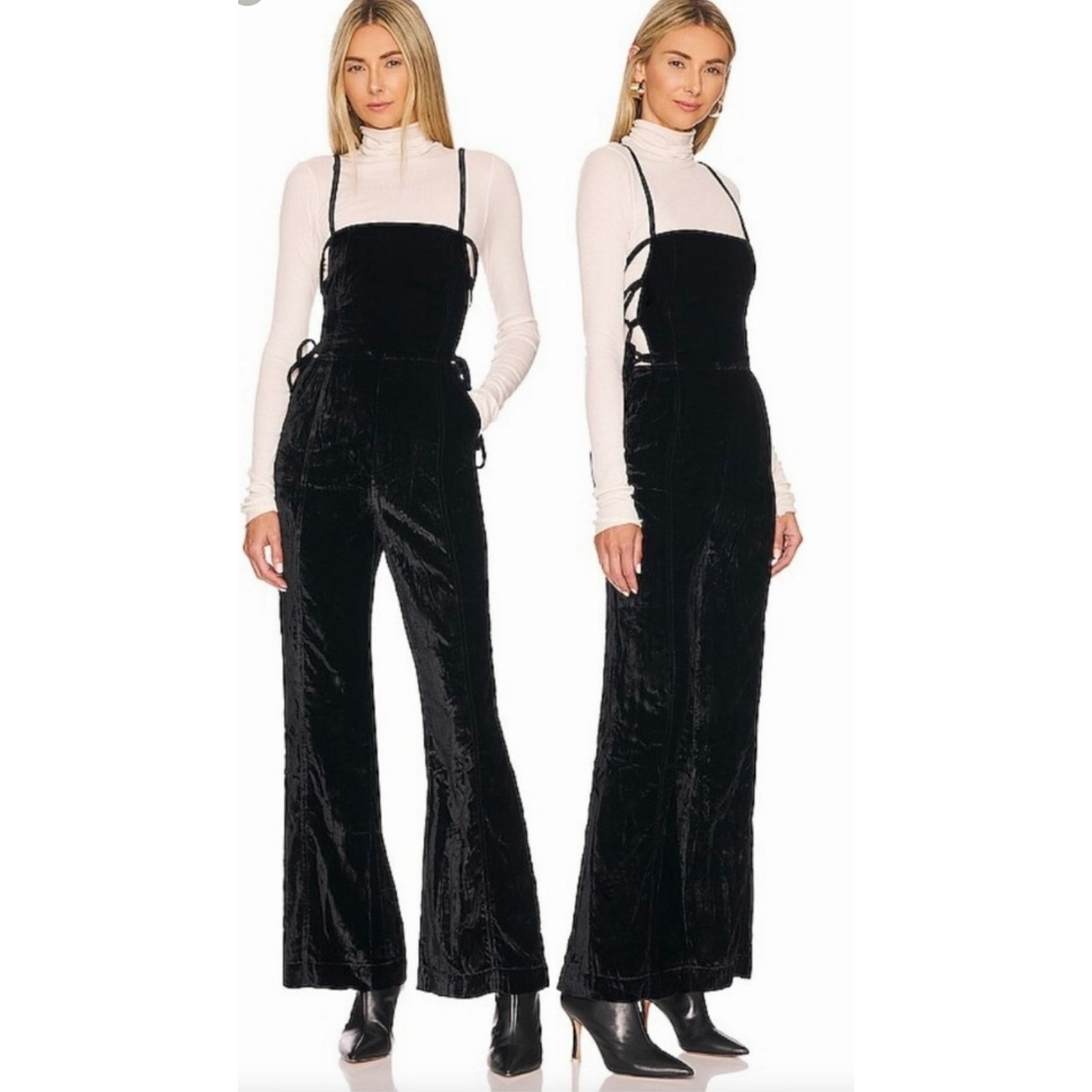 Free People Free People 90s Forever Overalls Crushed Velvet Black size M Size 30" / US 8 / IT 44 - 4 Thumbnail