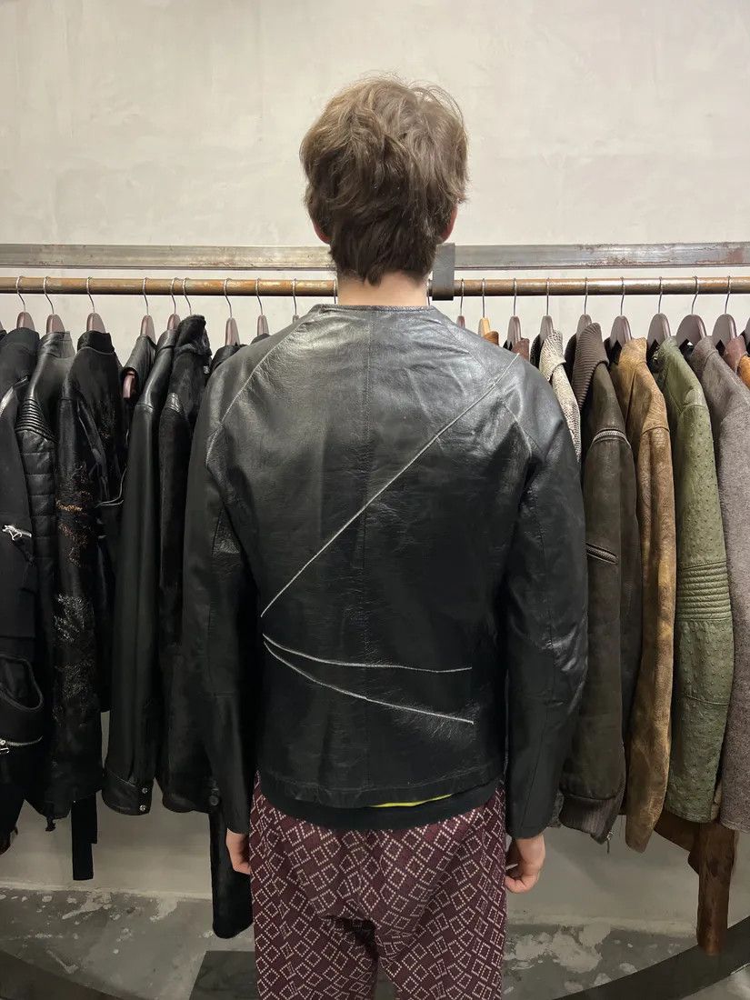 Emporio Armani × Vintage SS2014 Emporio Armani Geometrical Black Leather Jacket Size US S / EU 44-46 / 1 - 4 Thumbnail