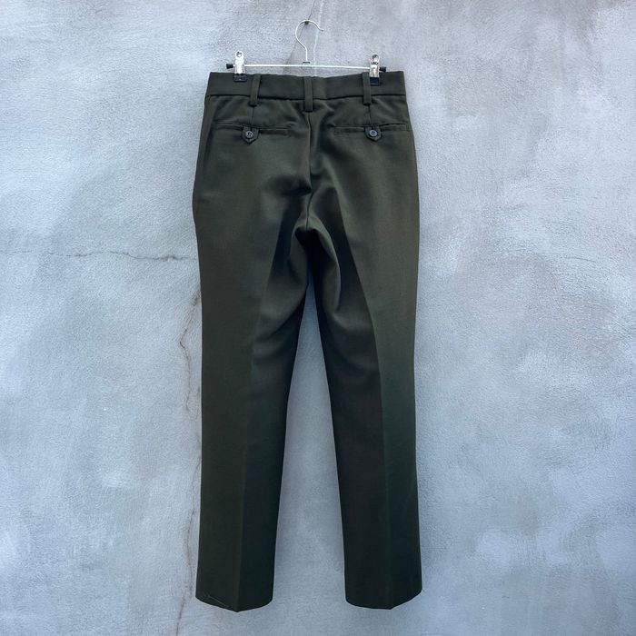 Vintage 70s Dark Green Textured Polyester Straight Leg Dress Pants