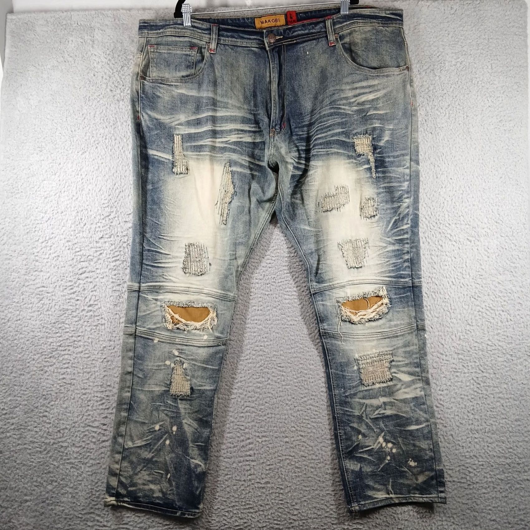 Vintage Makobi Distressed Moto Jeans Bleach Splatter Patch 48x32 Blue Mens Jeans Straight 48x32 Size US 32 / EU 48 - 2 Thumbnail