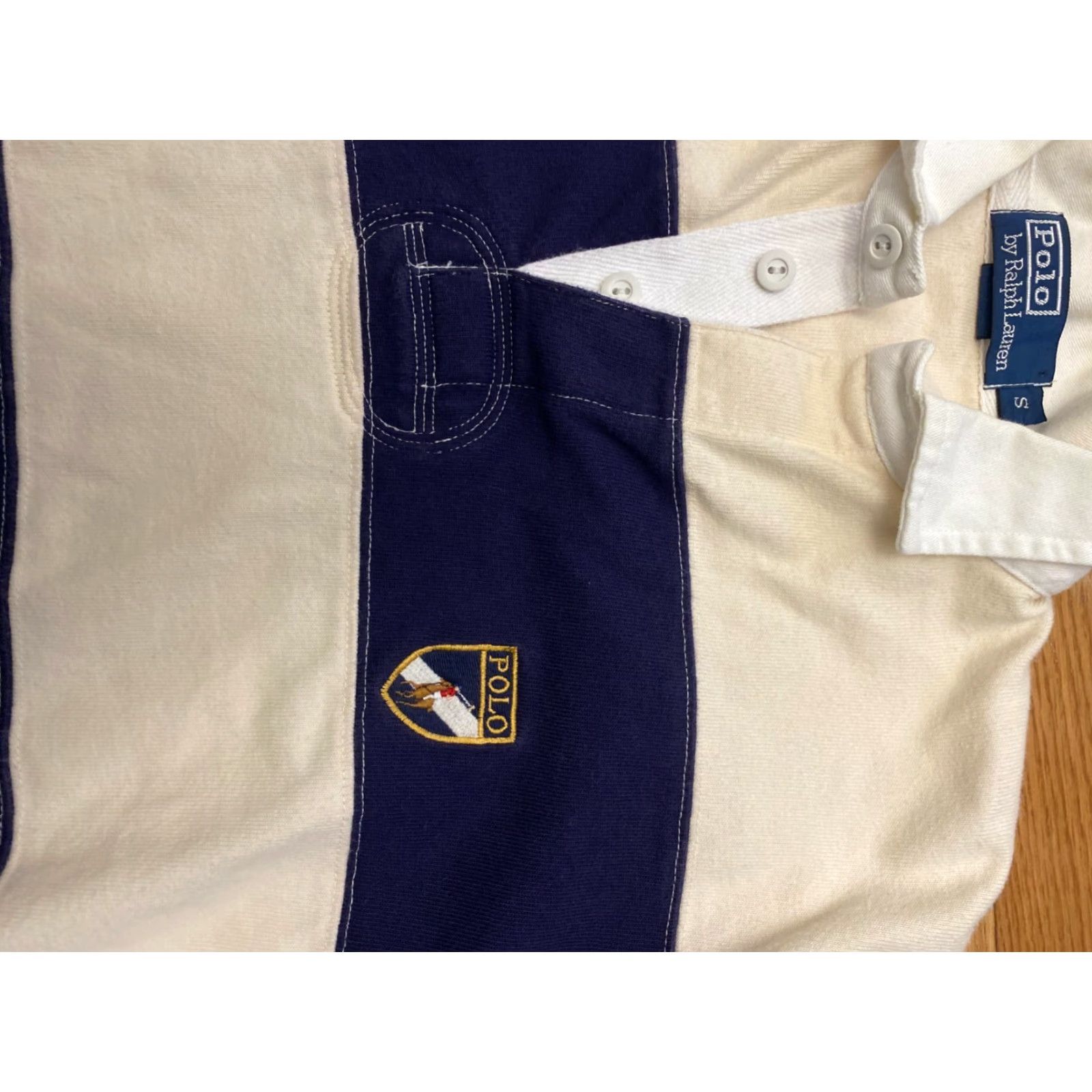Ralph Lauren VTG Polo Ralph Lauren Rugby L/S Navy Stripes Shirt Collar Shield Crest Logo Sz S Mens Shirt Size US S / EU 44-46 / 1 - 4 Thumbnail
