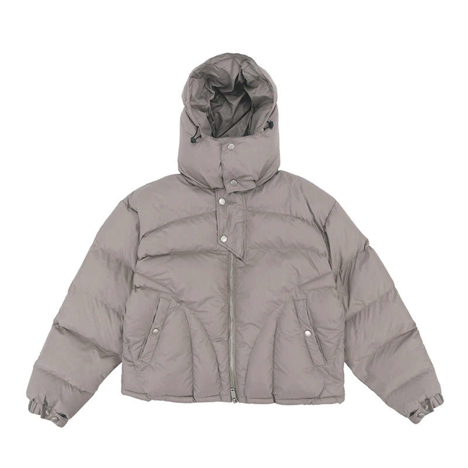 Beige Puffer Jacket with Hood Warm Winter Coat