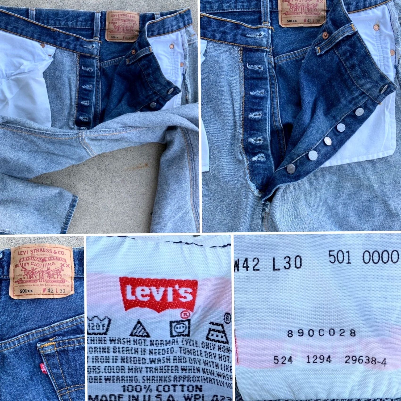 Levi's VINTAGE Levi's 501XX Jeans Button Fly 501 USA W 42 L 30 Measure W 39 L 27 3/4 in Jeans Mens Blue Denim 5-Pocket See Pics 501 XX Made in USA Mens jeans Size US 42 / EU 58 - 5 Thumbnail