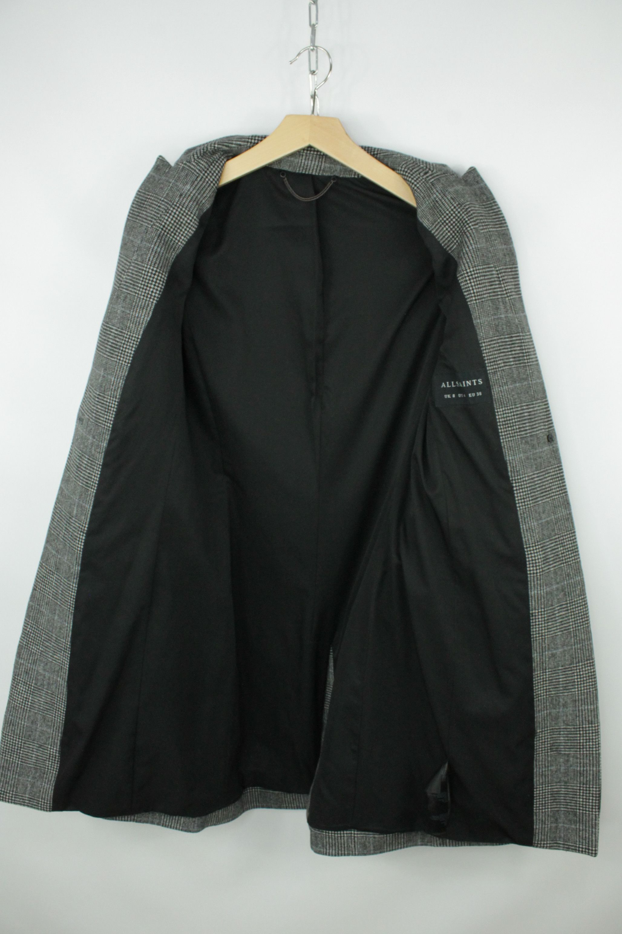 Allsaints Allsaints Leni Check Light Gray Wool Casual Women's Coat Size S / US 4 / IT 40 - 13 Thumbnail