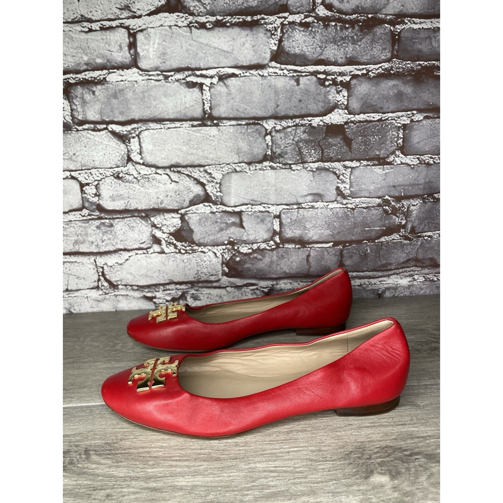 Tory Burch Tory Burch Red Leather Gold Badge Logo Ballet Flats Shoes Wo Size US 8.5 / IT 38.5 - 20 Thumbnail