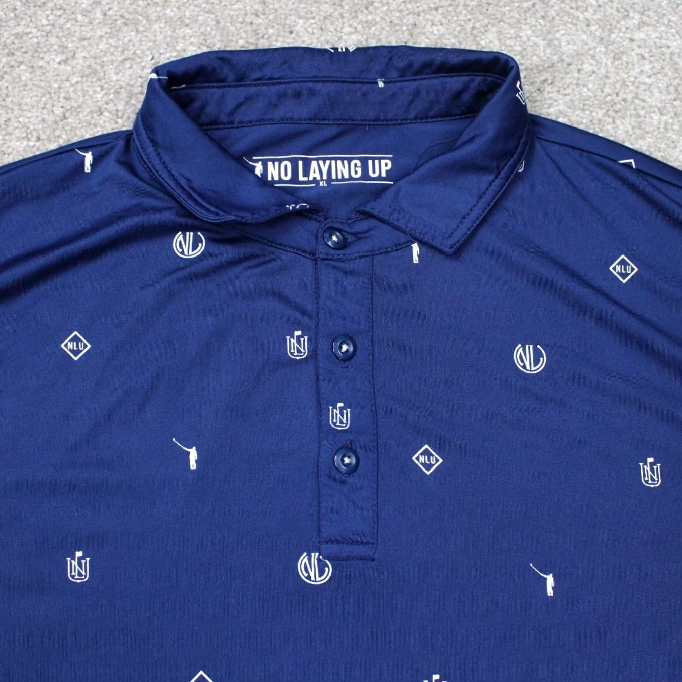 Vintage No Laying Up Polo Shirt Men XL Blue Golf All Over Print Stretch Short Sleeve Size US XL / EU 56 / 4 - 4 Thumbnail