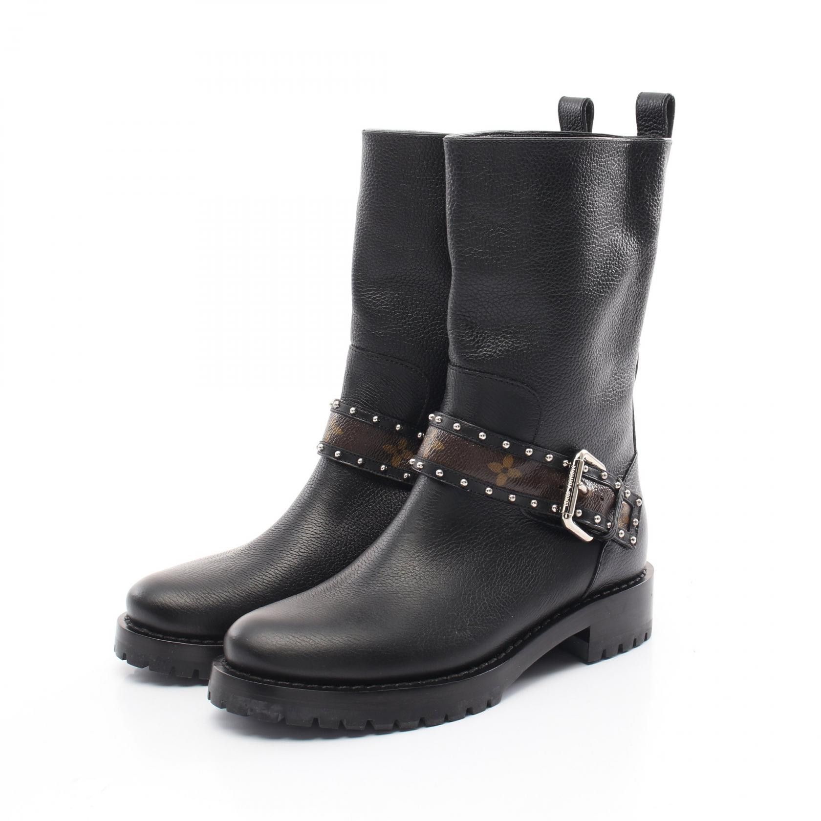 Louis Vuitton Louis Vuitton Monogram Leather Boots Canvas Shoes in Black, Women's