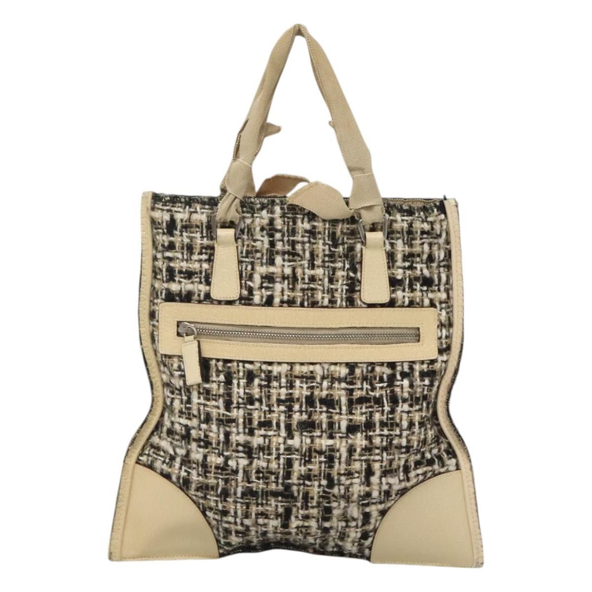 Prada PRADA Hand Bag Tweed Leather Beige Size ONE SIZE - 2 Thumbnail