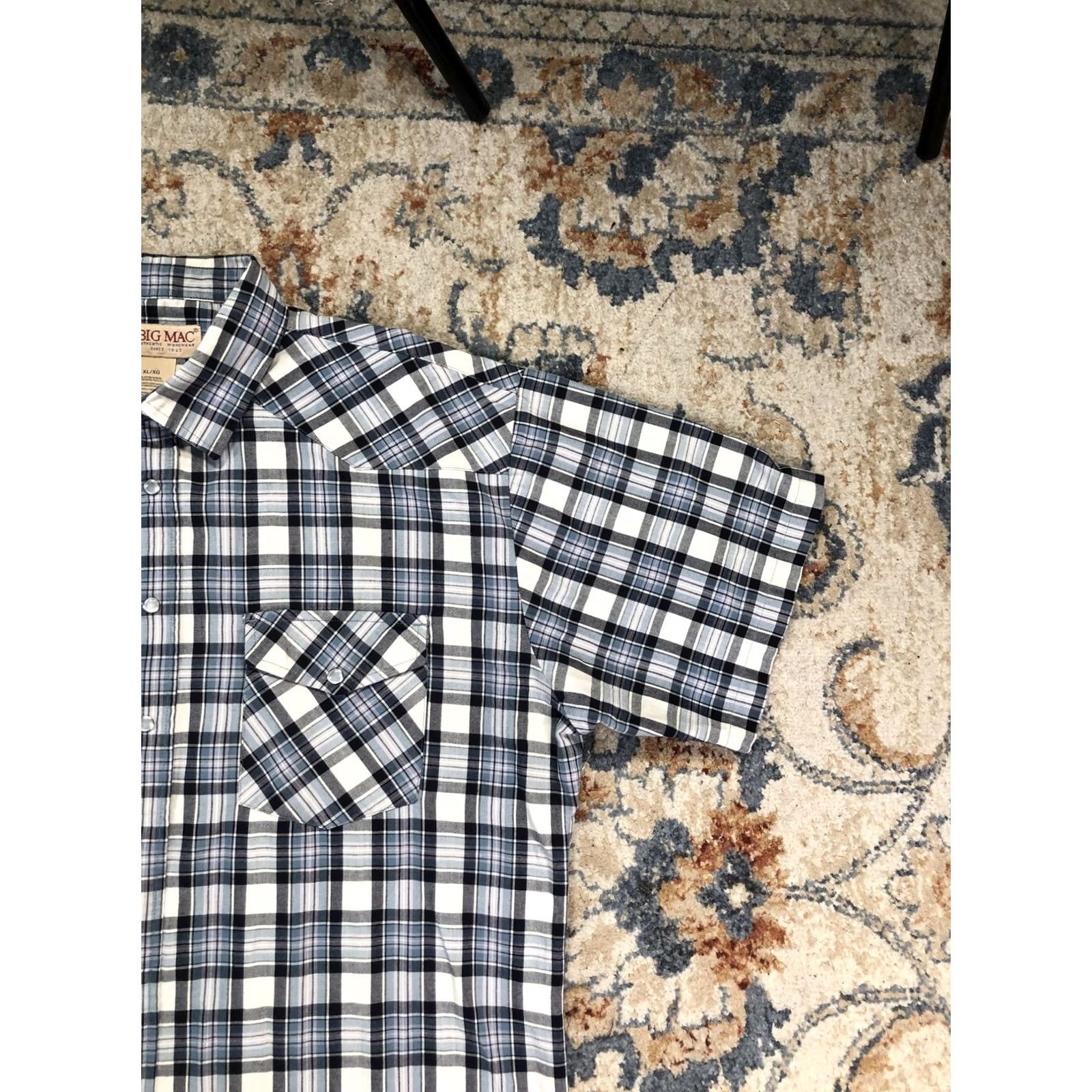 Vintage Big Mac Shirt Mens XL Blue Plaid Short Sleeve Western Pearl Snap Workwear Size US XL / EU 56 / 4 - 4 Thumbnail