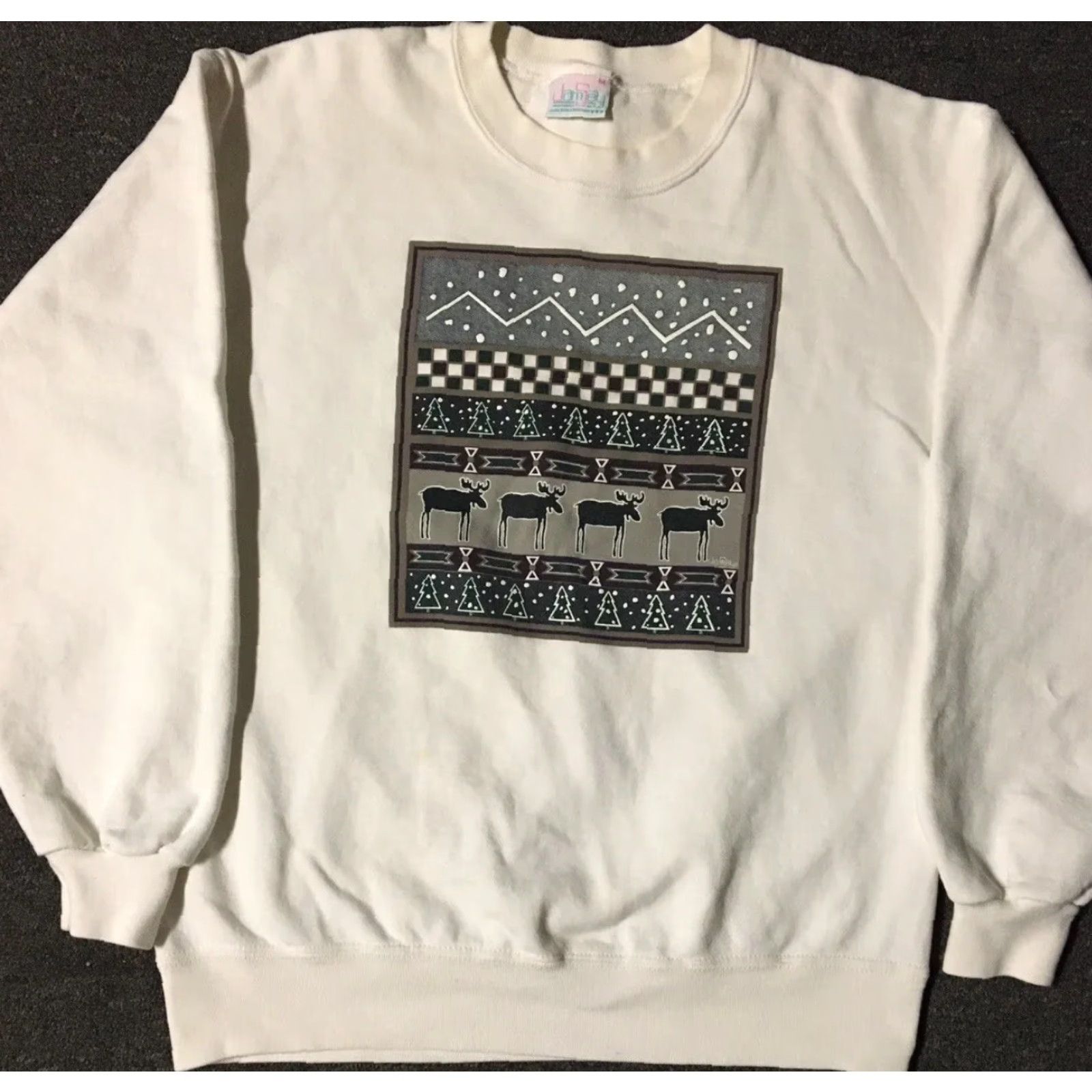 Vintage Vtg 90s Moose Faded Sweatshirt S USA Wildlife Nature Snow Animal Art Grunge 80s Size US S / EU 44-46 / 1 - 2 Thumbnail