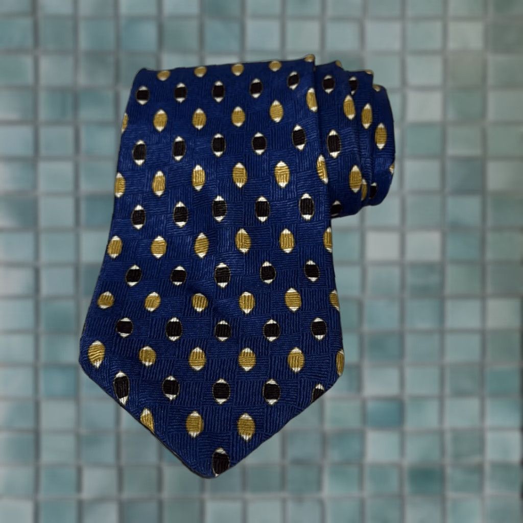 Etienne Aigner VINTAGE Etienne Aigner Tie Unisex 58" Silk Blue Gold 4" 100% Made in USA Mens Womens Size ONE SIZE - 1 Thumbnail