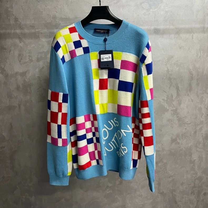 Louis Vuitton Louis Vuitton Blue plaid patchwork crewneck sweater Size US XL / EU 56 / 4 - 1 Thumbnail