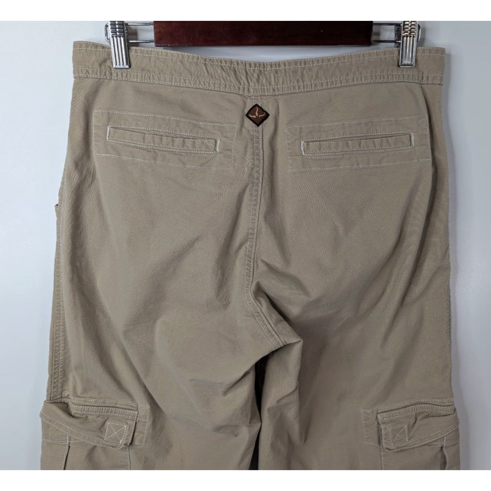 Prana prAna Capri Pants Women's L Khaki Tie Drawstring Outdoor Hiking Cargo Capris - Beige, Pockets, Stretch, Crop - Logo Size 36" / US 14 / IT 50 - 5 Thumbnail