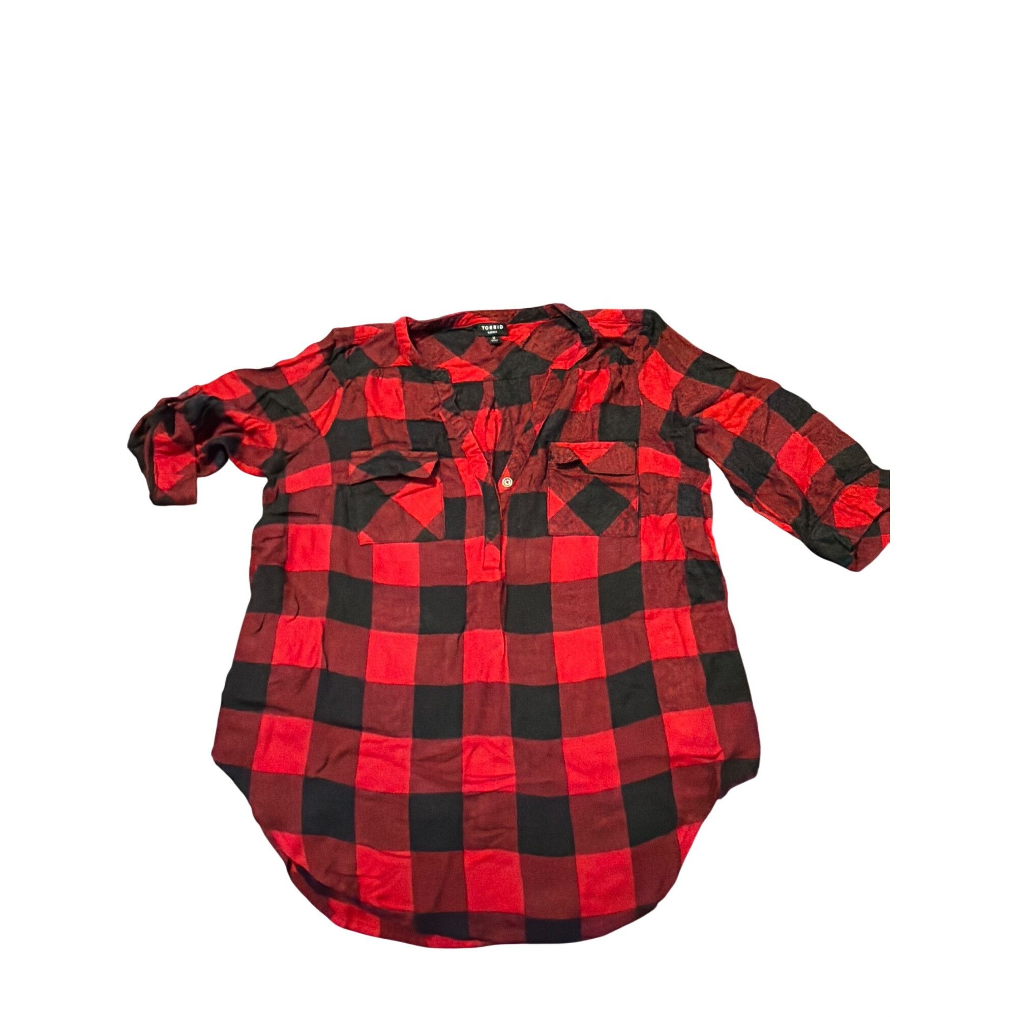 Torrid Torrid Harper Red Black Buffalo Plaid Shirt Chest Pockets 3/ Size L / US 10 / IT 46 - 1 Thumbnail