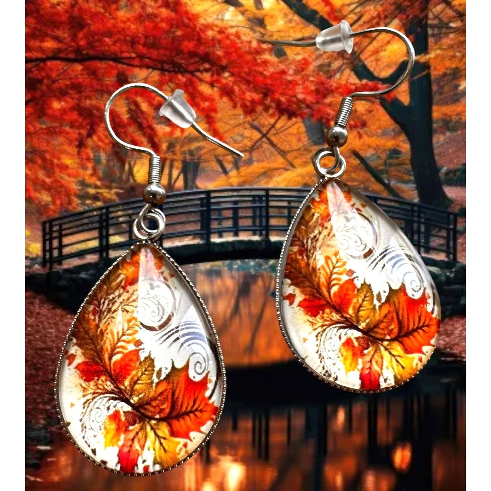 Handmade Fall Leaves Earrings New Teardrop Thanksgiving Dangle Hooks Size ONE SIZE - 4 Thumbnail