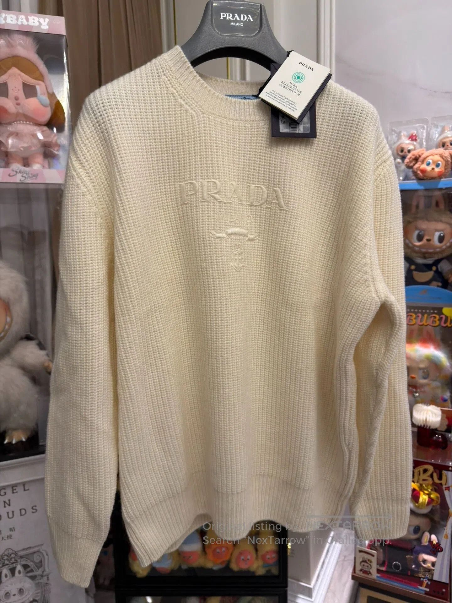 Prada PRADA Women's Cream Embroidered Logo Sweater. Size S / US 4 / IT 40 - 1 Thumbnail