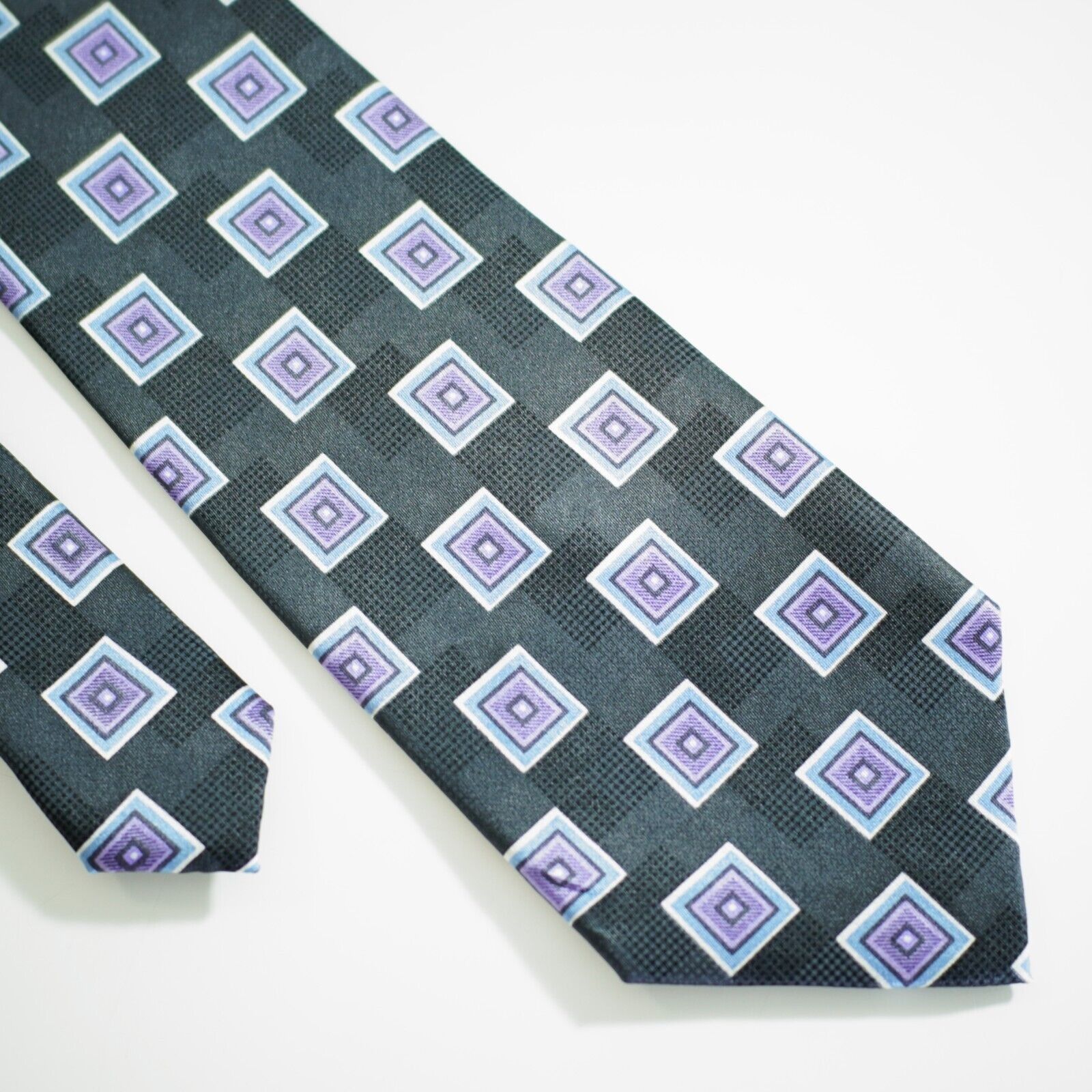 Vintage Stegg Boy's Black Purple Geometric Print Silk Tie Size ONE SIZE - 1 Thumbnail