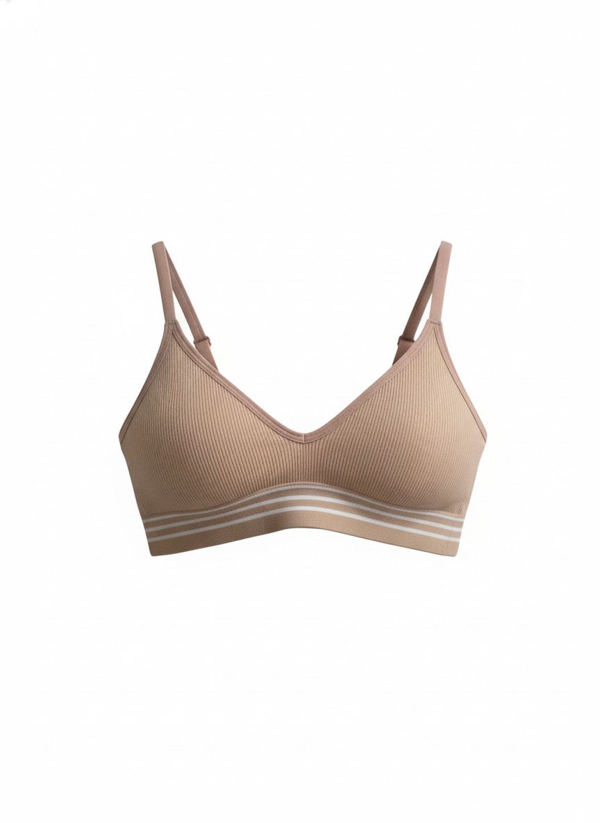 Bones BONDS Retro Rib Nude Tan Soft Cup Bralette Low Support Bra Size ONE SIZE - 1 Thumbnail