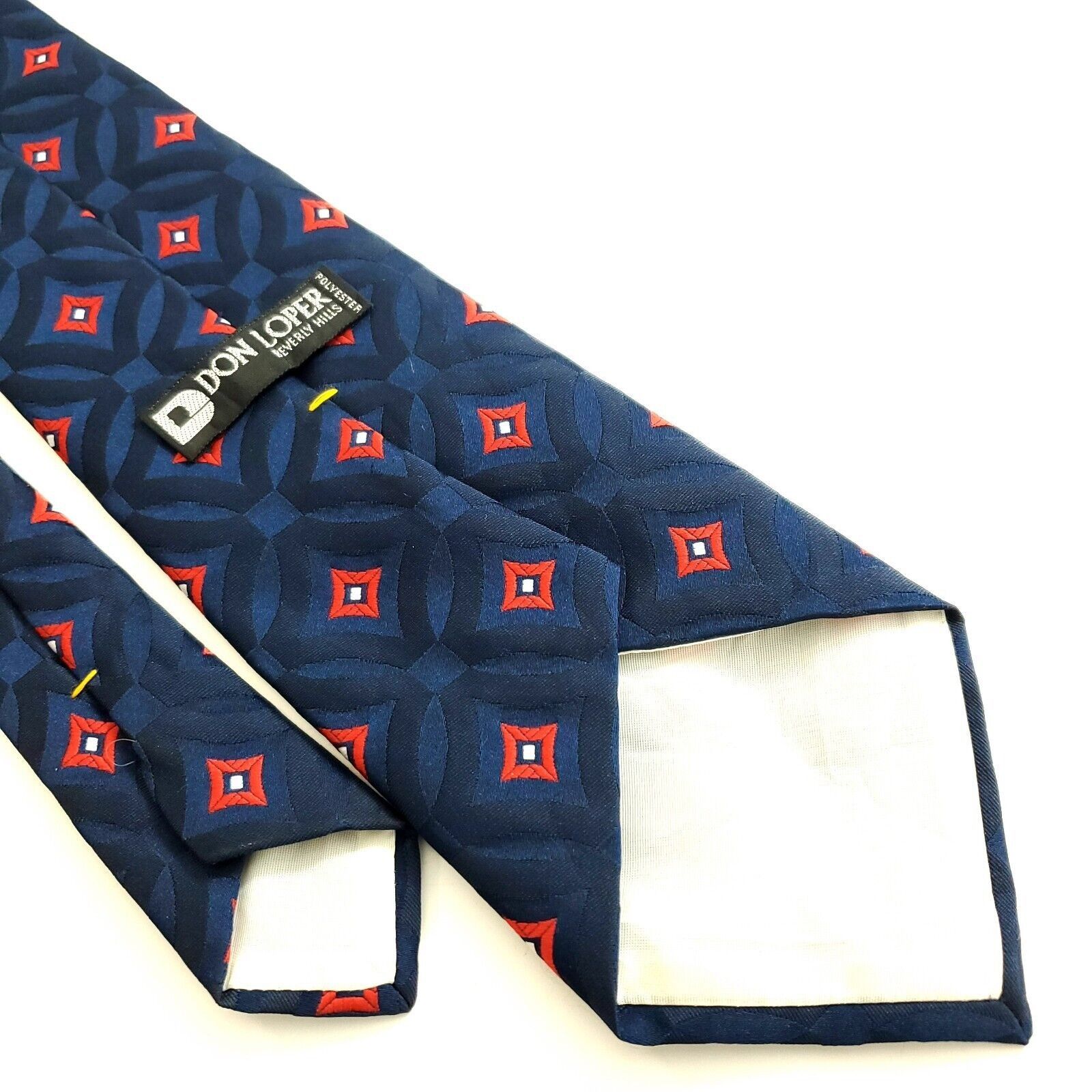Vintage Don Loper Polyester Blue Red Geometric Woven Short Wide Tie Size ONE SIZE - 5 Thumbnail