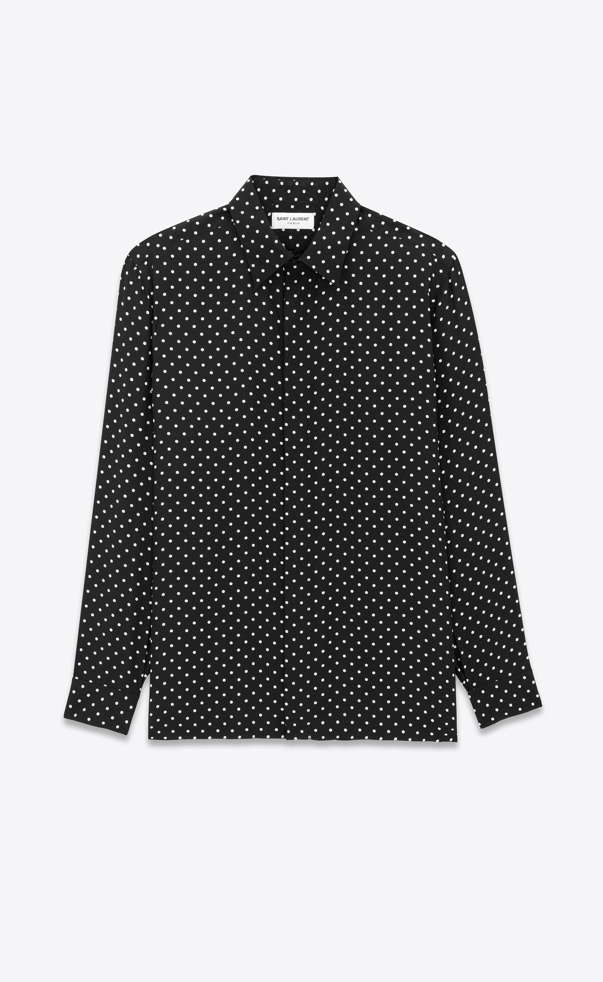 Saint Laurent Paris o1s1wg110625 Shirt in Dotted Shiny And Matte Silk in Black Size US L / EU 52-54 / 3 - 1 Thumbnail