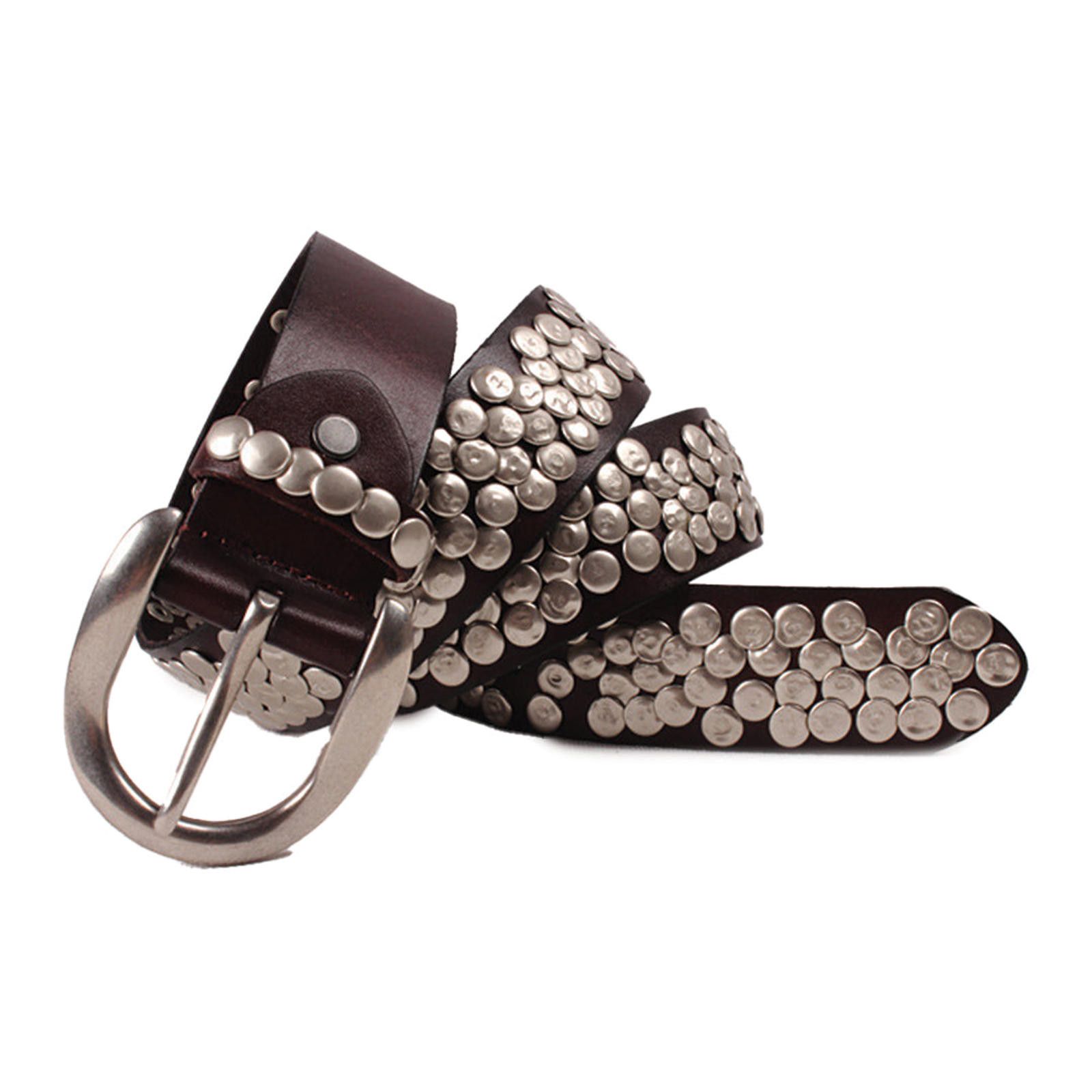 Japanese Brand Black Studded Leather Belt, Silver Round Stud Belt Size ONE SIZE - 3 Thumbnail