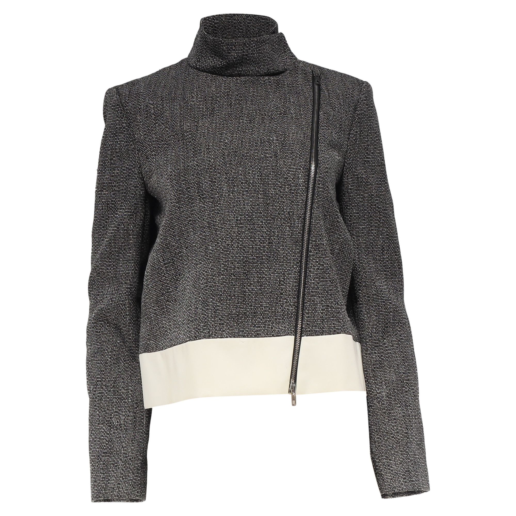 Joseph Joseph Zipped Tweed Biker Jacket in Black Linen Size XXS / US 00 / IT 34 - 1 Thumbnail