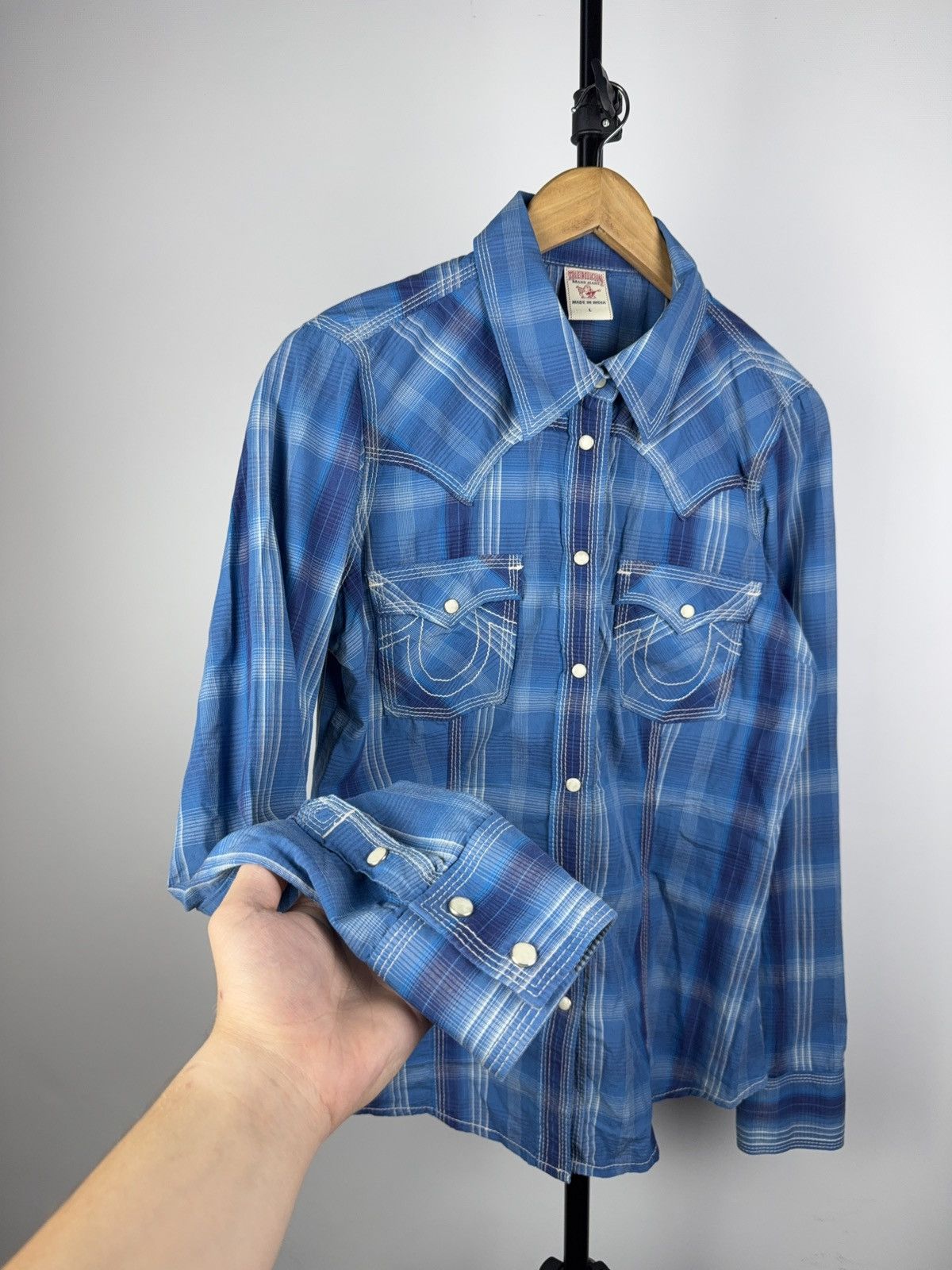 True Religion True Religion Blue Plaid Western Shirt Snap Button Size L / US 10 / IT 46 - 2 Thumbnail