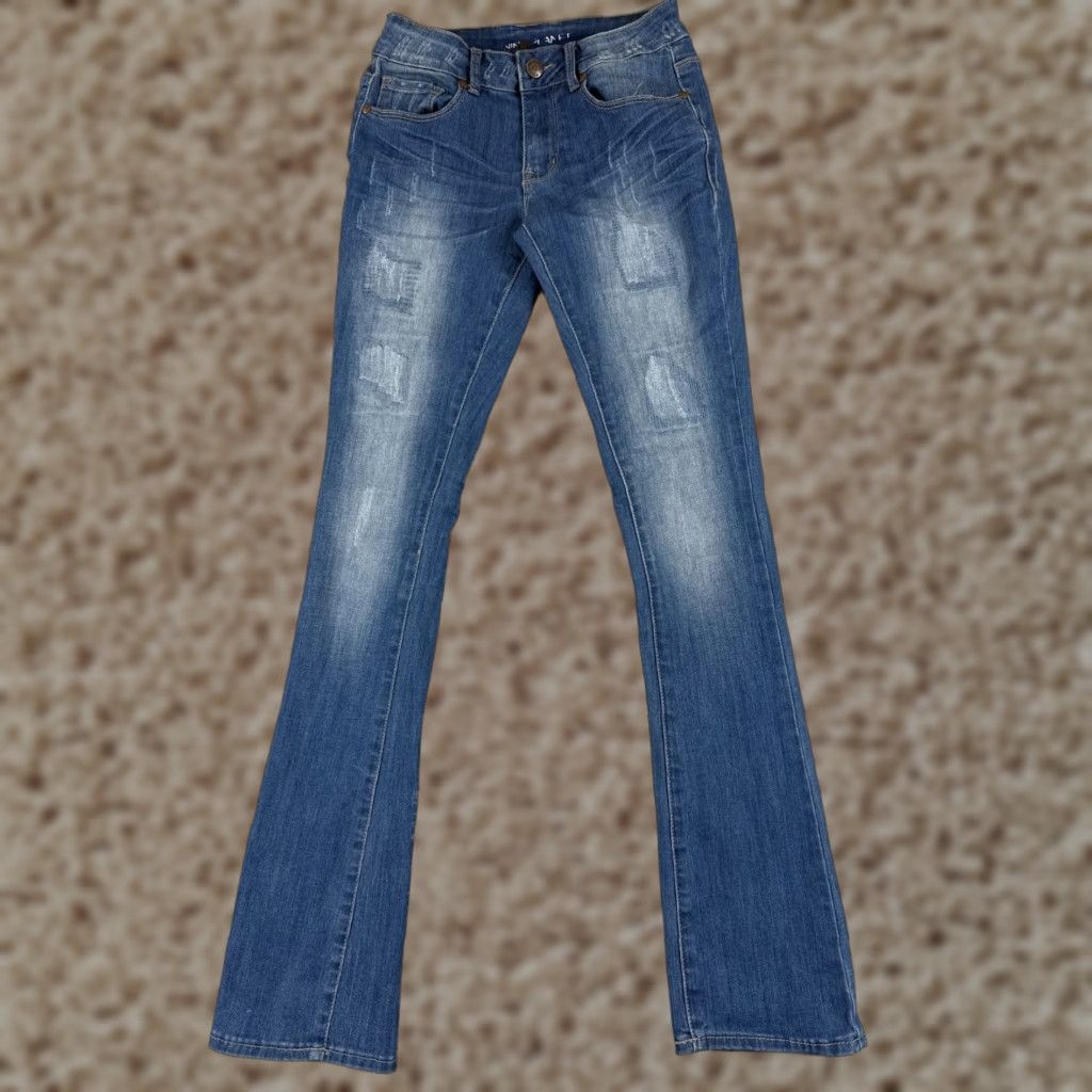 Vintage Nine Planet Jeans Womens 1 Blue Denim Skinny Boot Leg Distressed Low 22x30 Size 25" / US 0 / IT 36 - 1 Thumbnail