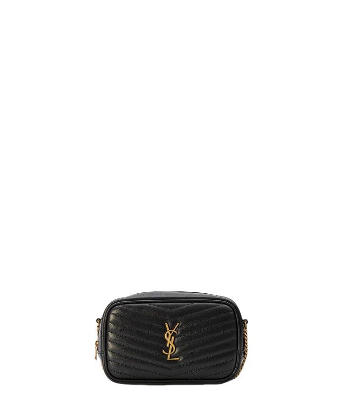 YSL Mini Lou Black/Gold Quilted Lthr Shoulder Bag New