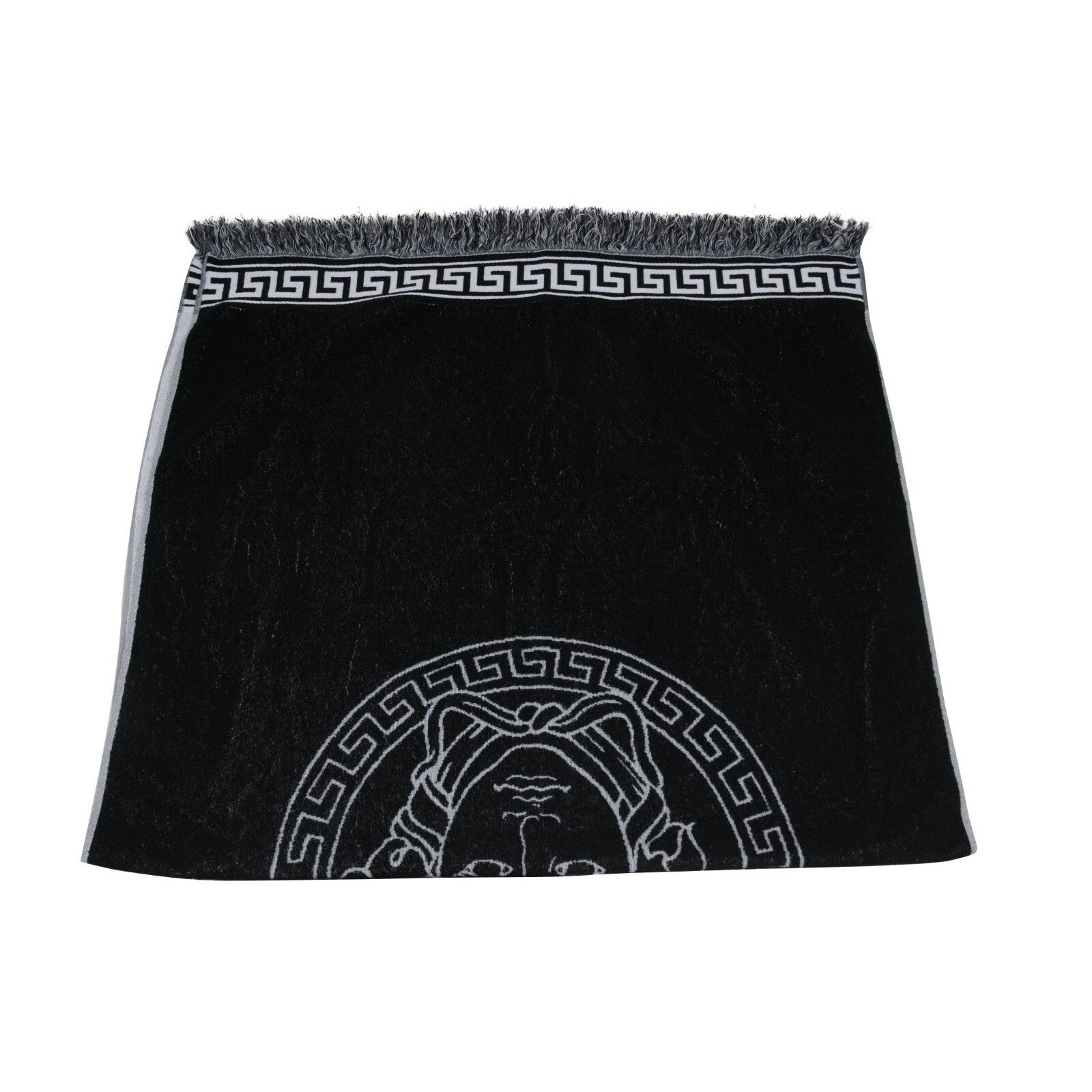 Versace Medusa Head Logo Greca Fringe Throw Blanket Black Size ONE SIZE - 10 Thumbnail