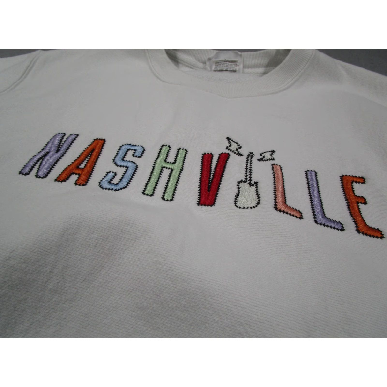 Champion Champion Reverse Weave Sweatshirt Mens M White Nashville Embroidered Guitar Graphic Print Heavyweight Crewneck Size US M / EU 48-50 / 2 - 2 Thumbnail