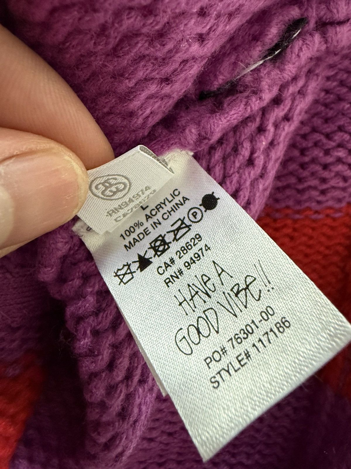 Stussy Pink & Red Stripe Cardigan Size US L / EU 52-54 / 3 - 7 Thumbnail