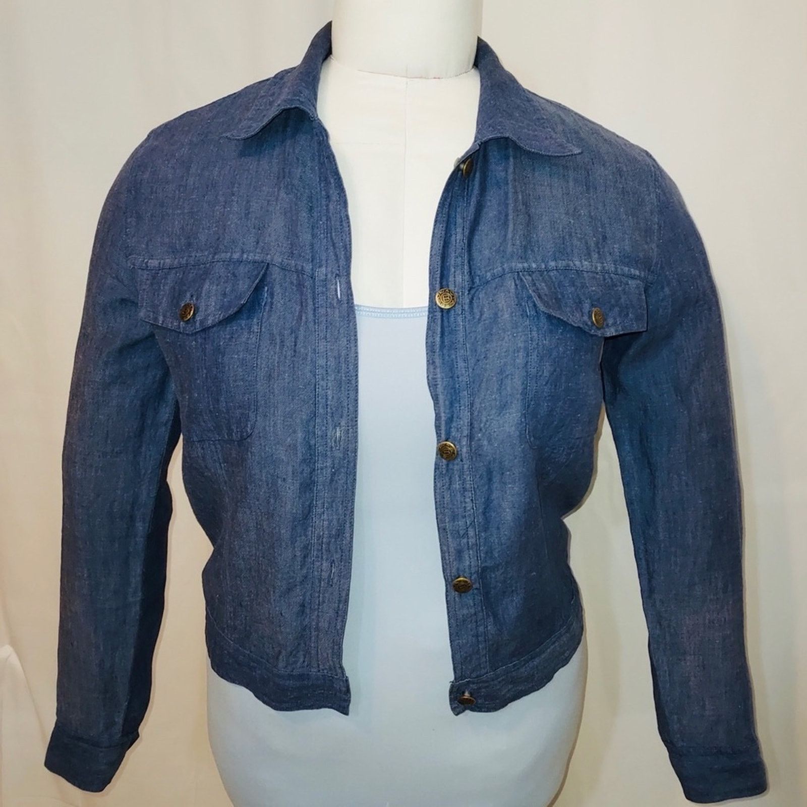 Other Blunauta Italian Linen Blue Gray Lightweight Denim Shirt Top Size S / US 4 / IT 40 - 4 Thumbnail