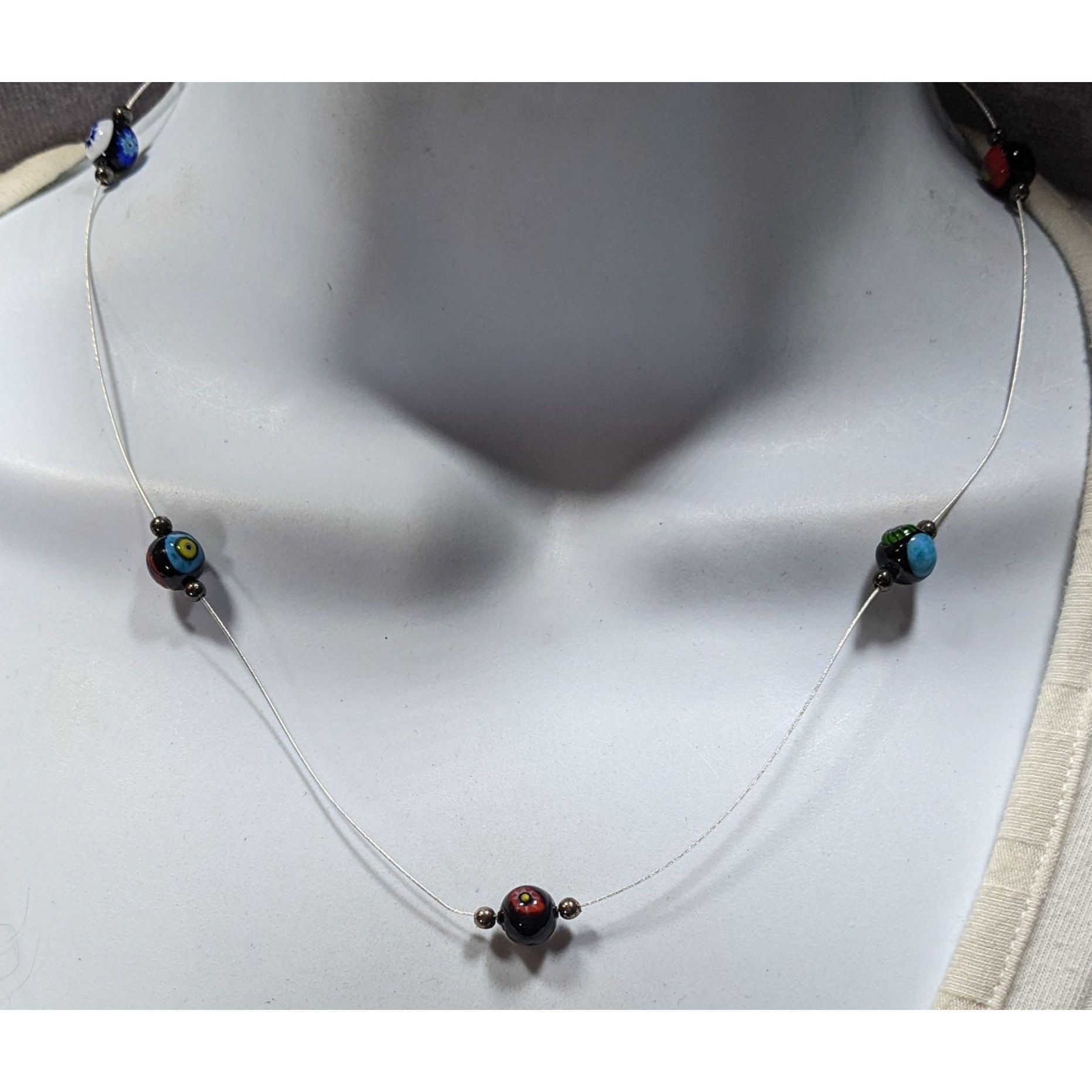 Handmade Handcrafted Murano Glass Bead Necklace With Silver Wire Size ONE SIZE - 2 Thumbnail