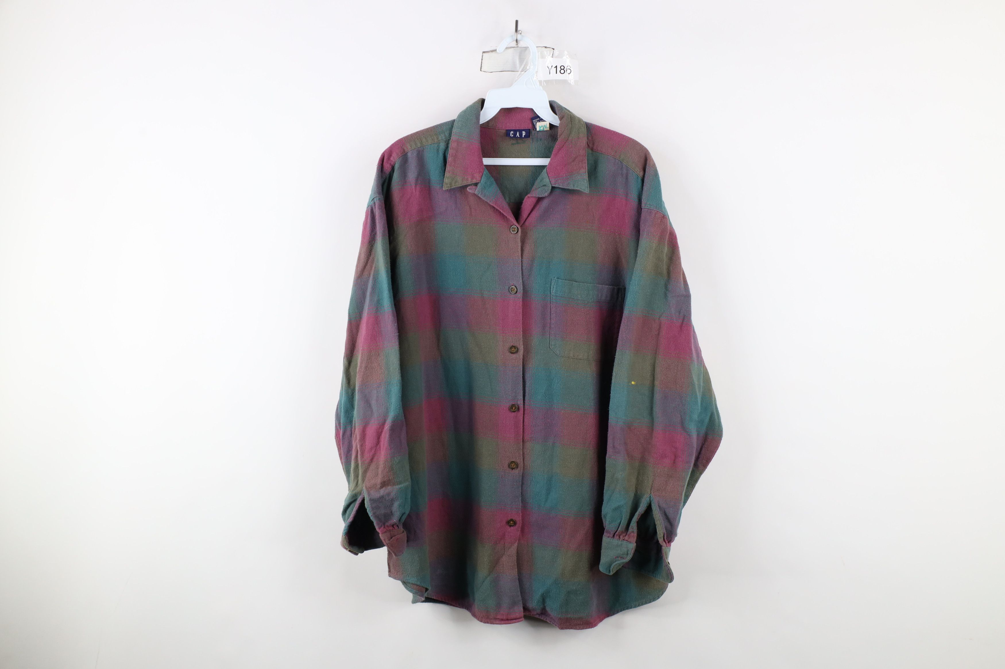 Gap × Vintage Vintage 90s Gap Looped Collar Flannel Button Shirt Plaid Size L / US 10 / IT 46 - 1 Thumbnail