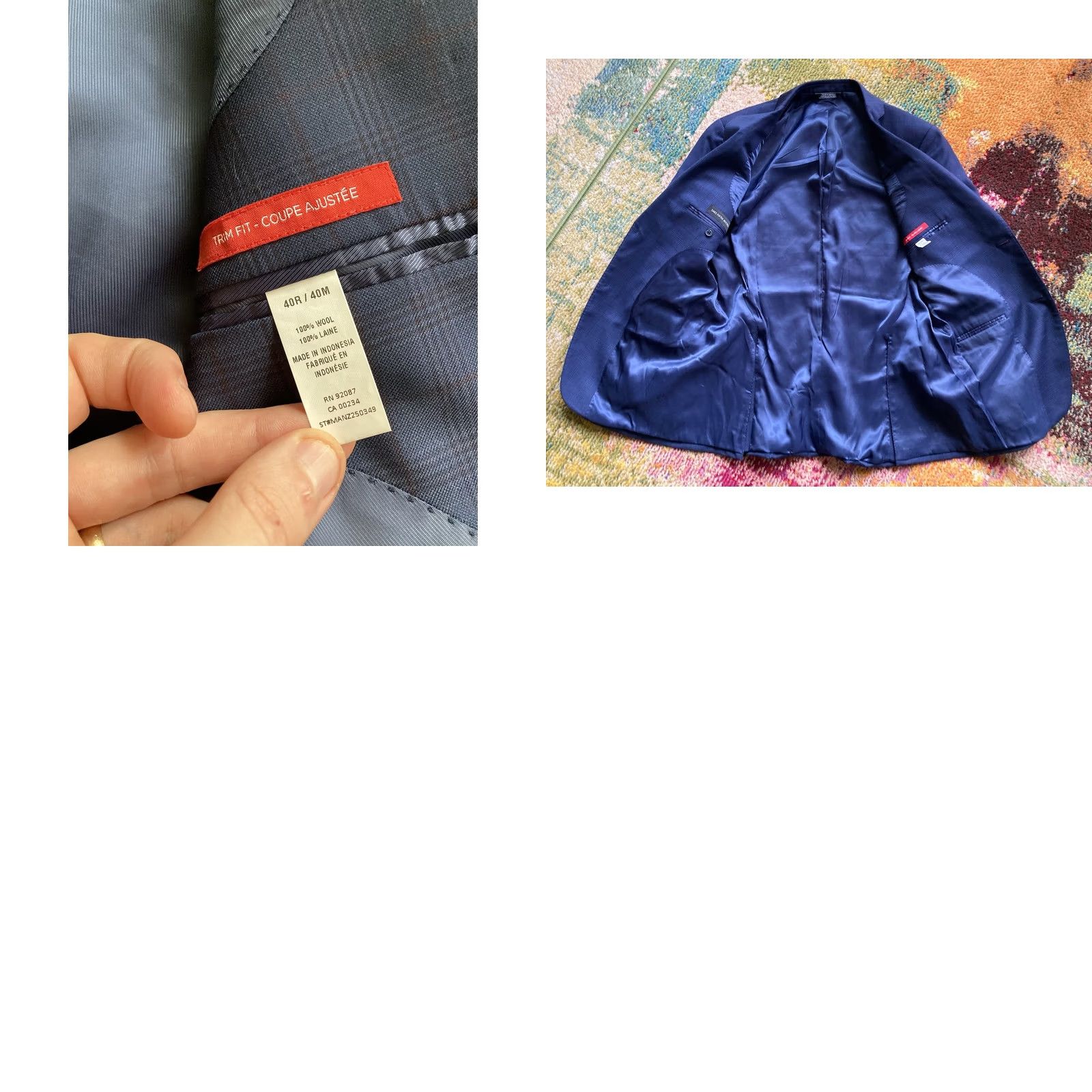 Saks Fifth Avenue Saks Fifth Avenue Blazer Mens 40R Navy Blue Plaid Wool Sports Jacket Size 40R - 9 Thumbnail