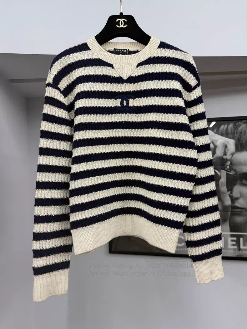 Chanel Chanel Blue and white sequin striped sweater Size XS / US 0-2 / IT 36-38 - 1 Thumbnail