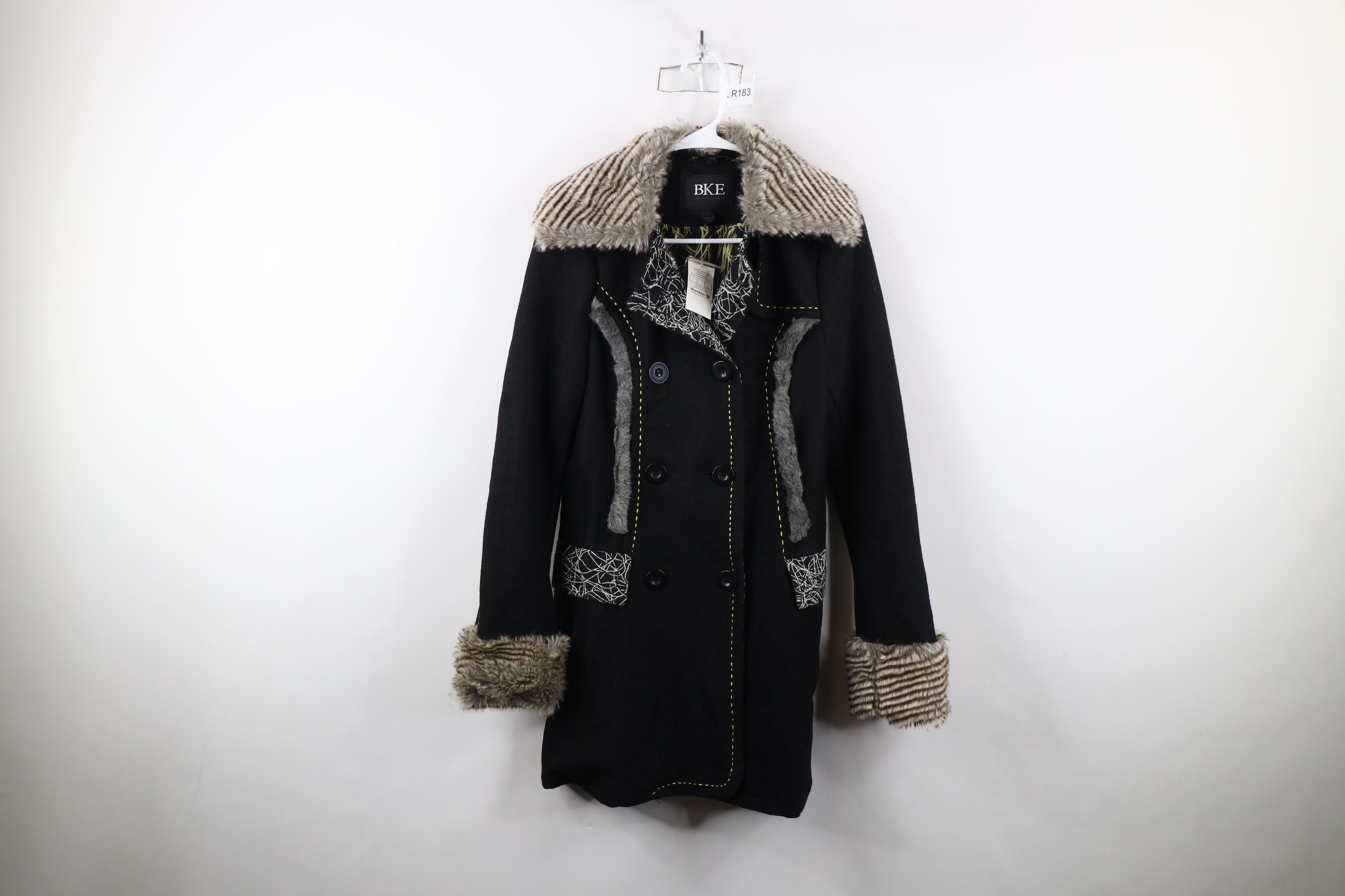 New Buckle BKE Fur Trim Wool Pennylane Peacoat Jacket Black