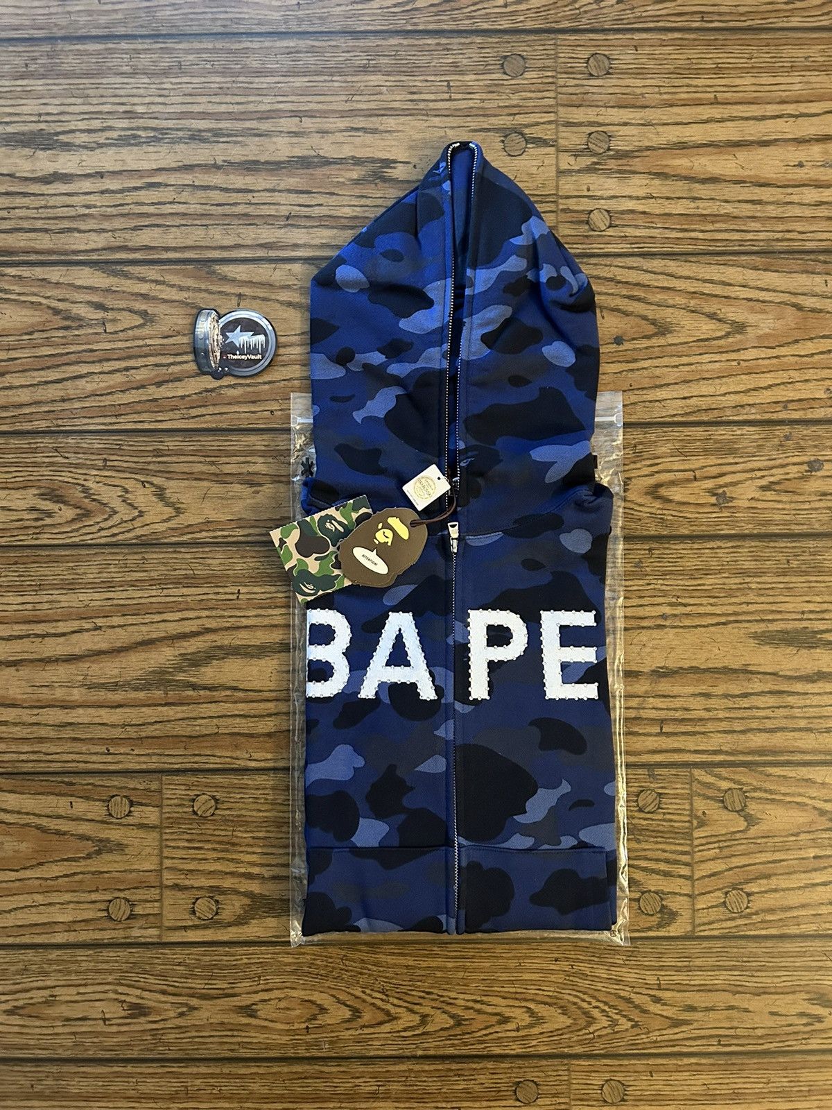 image of Bape Navy Camo Swavorski Bape Full Zip Hoodie in Blue, Men's (Size Small)