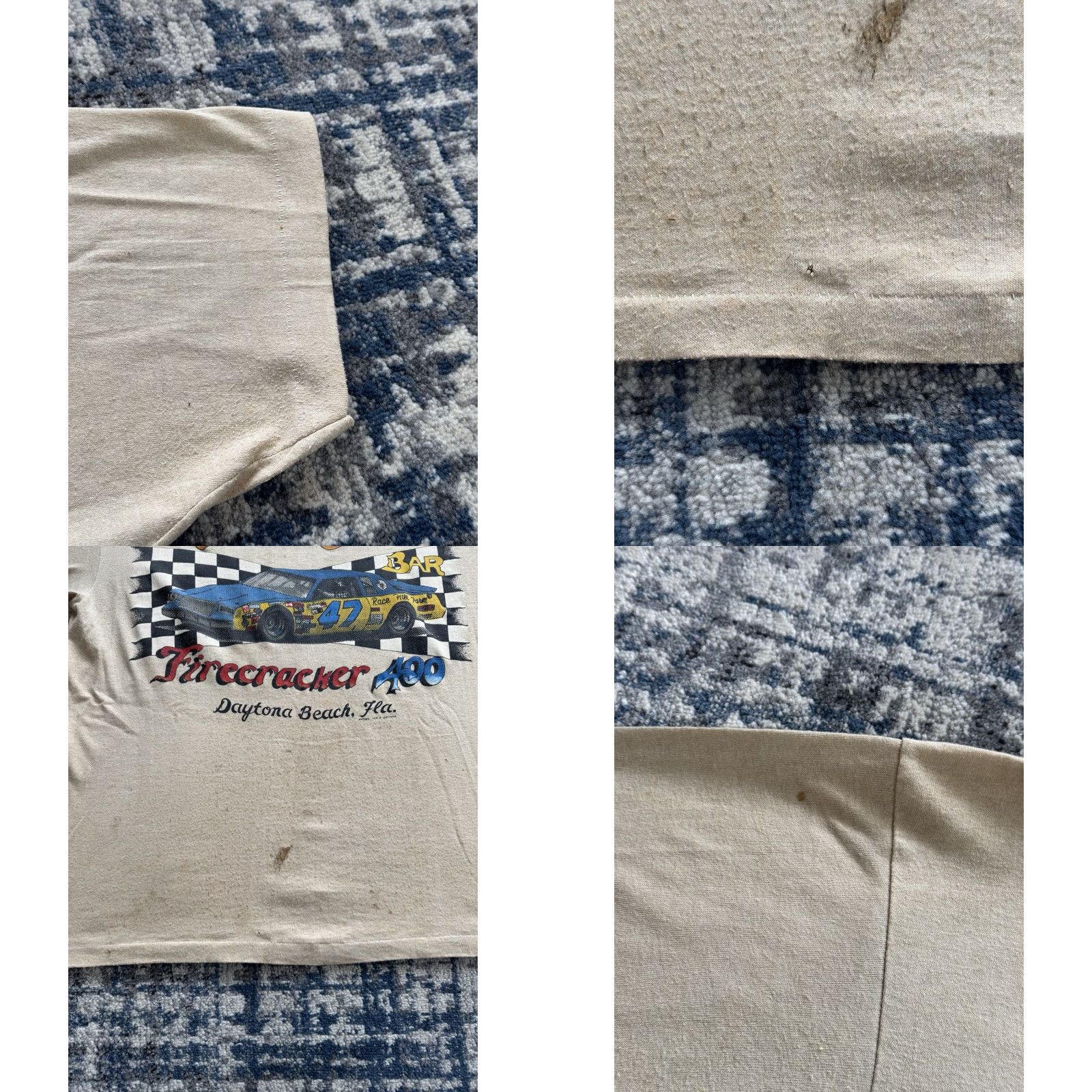 TEE JAYS VINTAGE Tee Jays 70s T-Shirt Men XL Beige Short Sleeve Crew Neck 400 Daytona Beach NASCAR Double-Sided Graphic Print Size US XL / EU 56 / 4 - 8 Thumbnail