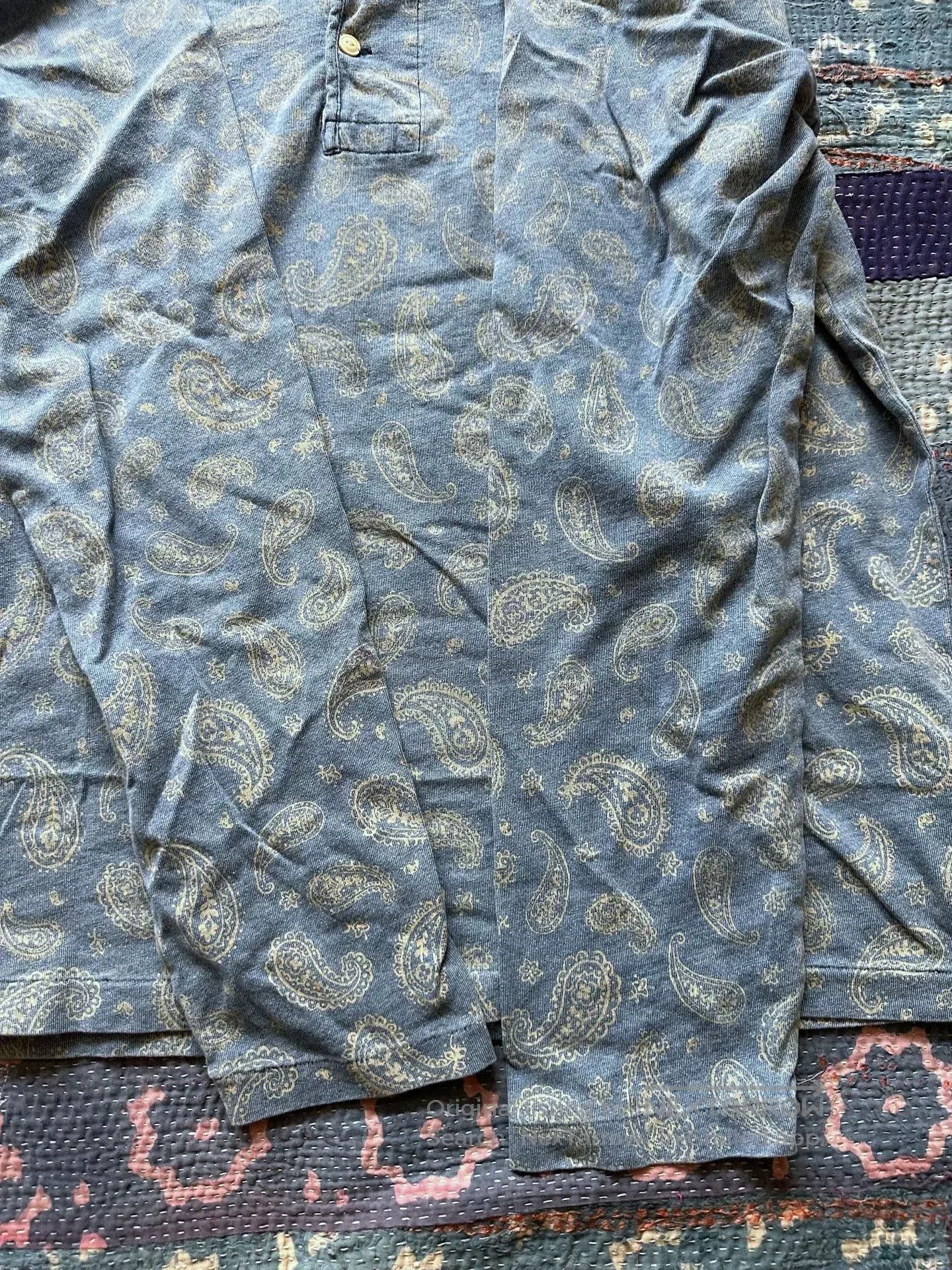 RRL Ralph Lauren rrl indigo dyed paisley long sleeve tee. Size US XL / EU 56 / 4 - 5 Thumbnail