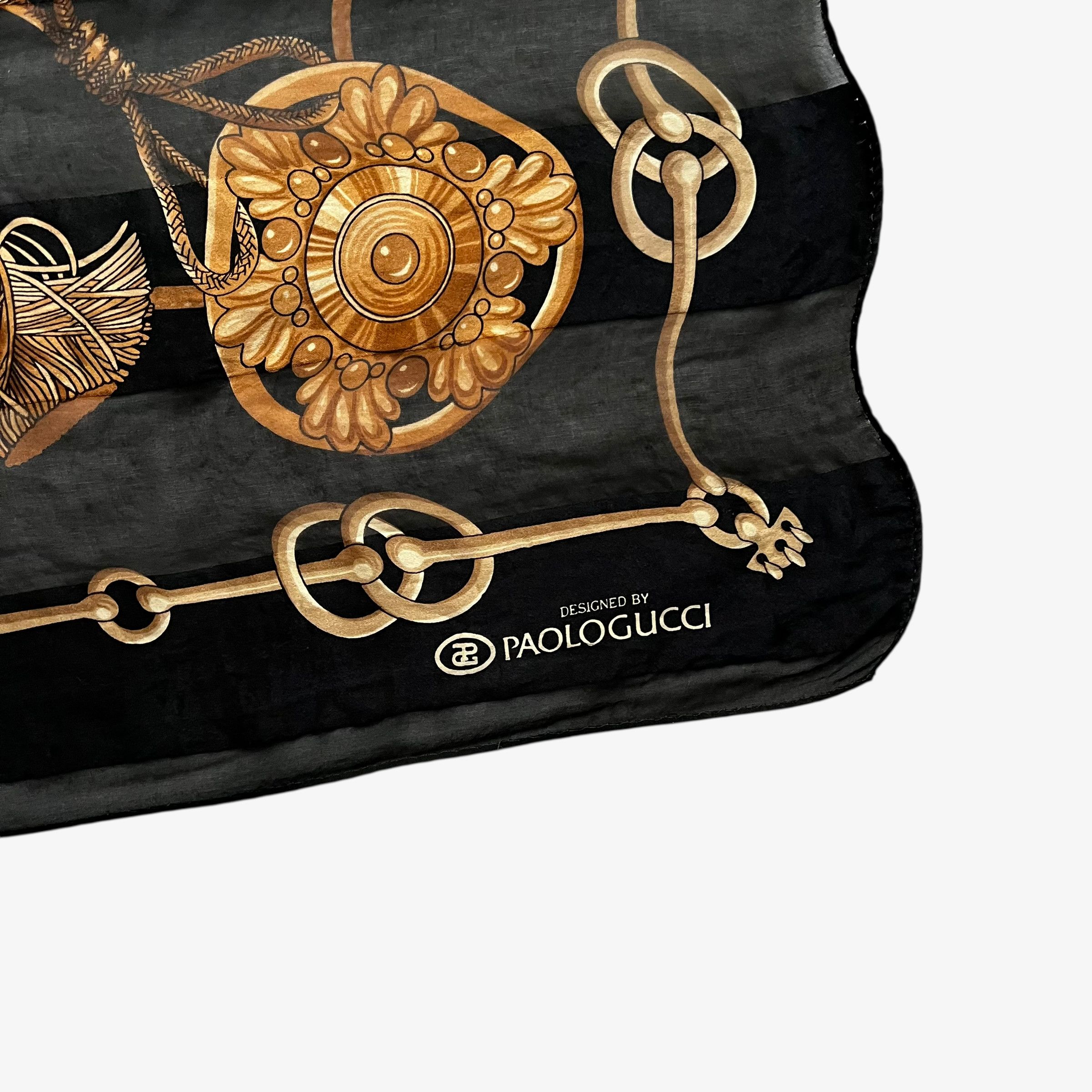 Paolo Gucci Vintage 80s Paolo Gucci Royal Sword Print Black Silk Scarf Size ONE SIZE - 2 Thumbnail