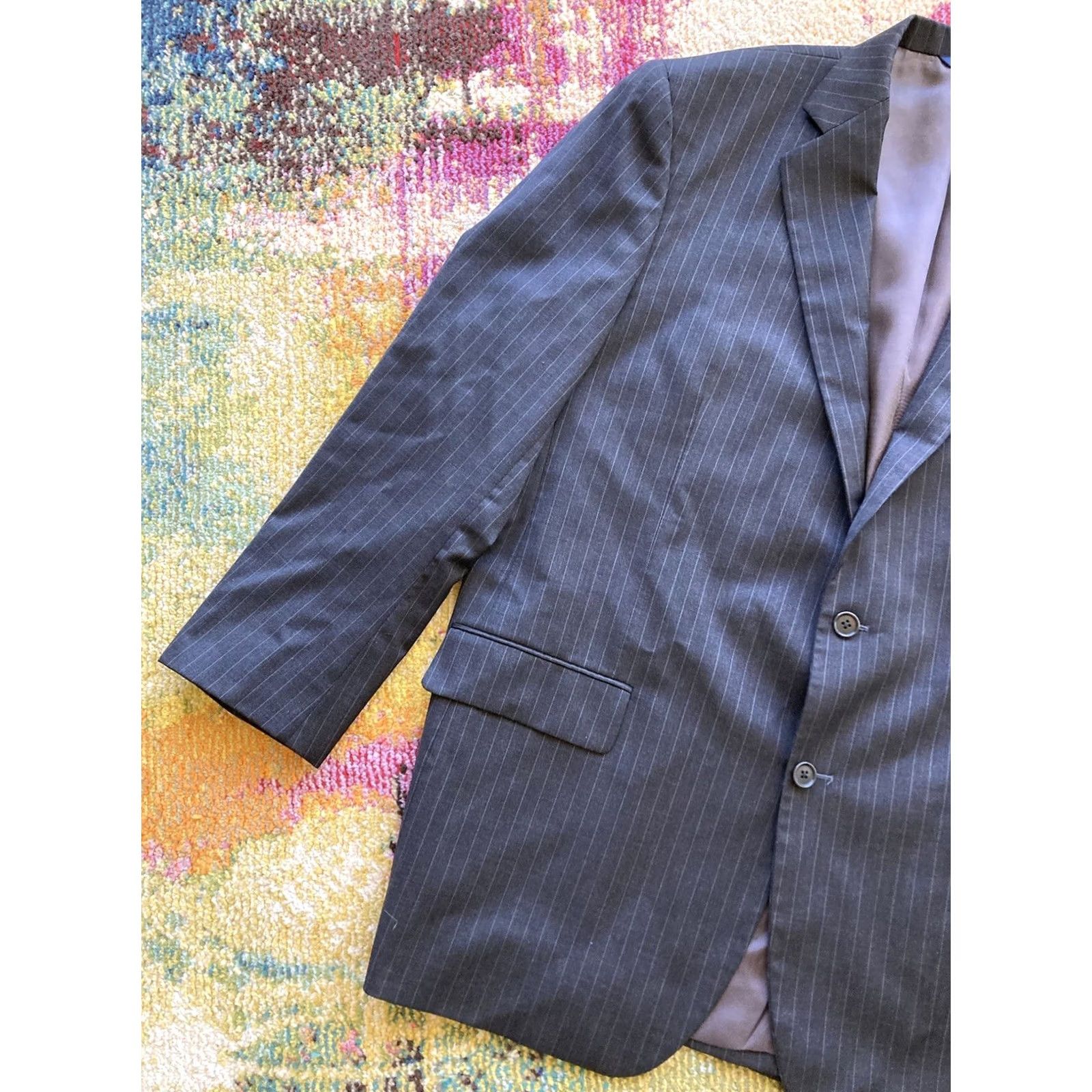 Brooks Brothers Brooks Brothers Blazer Mens 46L Madison 1818 Wool Charcoal Pinstripe Single-Breasted Two-Button Notch Lapel Long 2 Piece Regular Travel Mens Version Size 46R - 2 Thumbnail