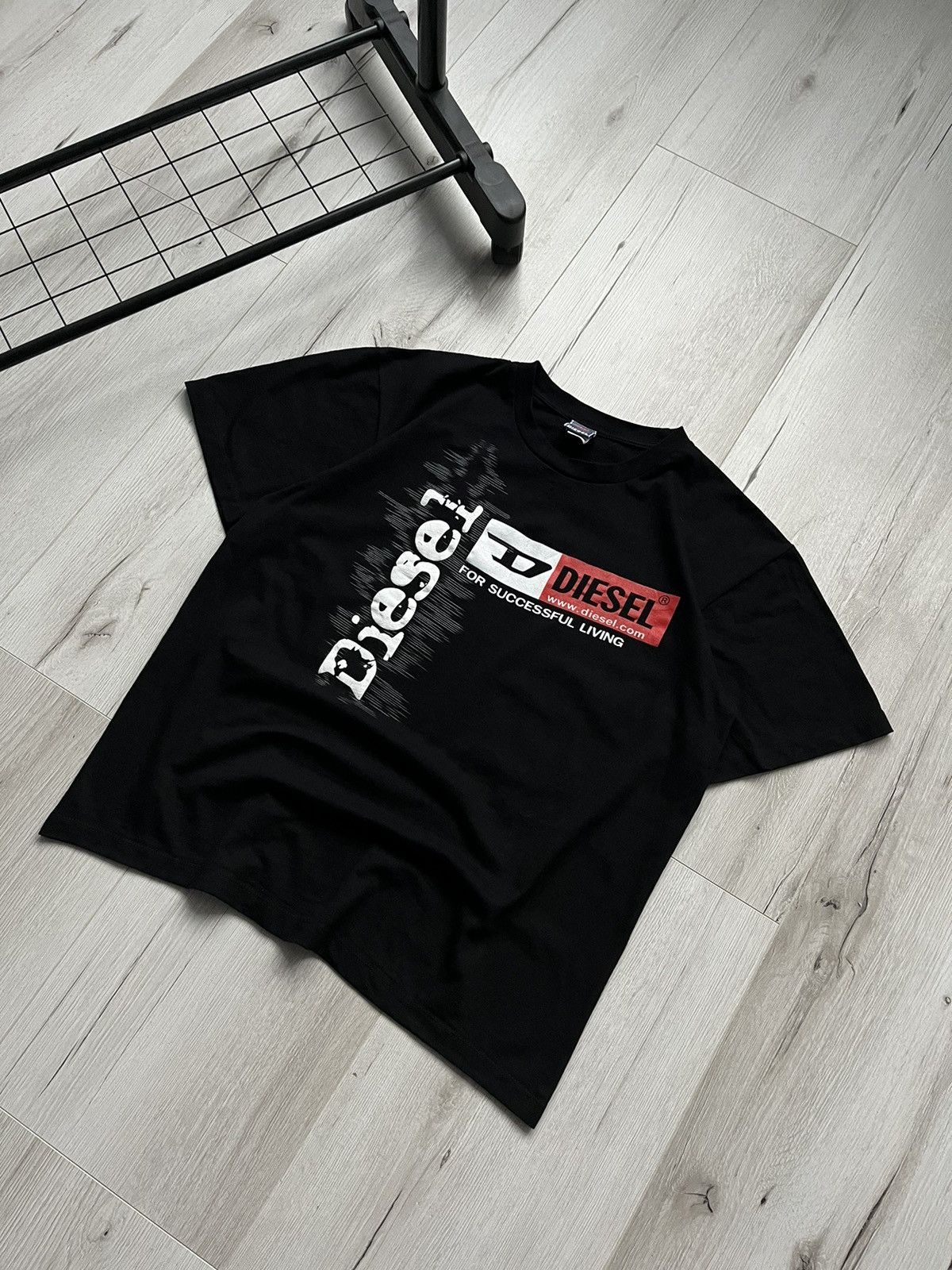 Diesel × Vintage Vintage 90s Diesel Big Logo Black Boxy T Shirt Japanese Size US XL / EU 56 / 4 - 2 Thumbnail
