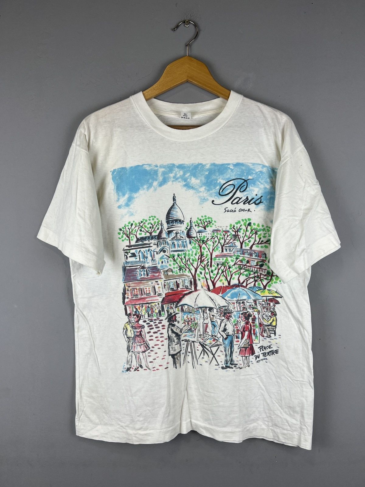 Designer × Vintage Vintage single stitch 90s Paris tee Size US XL / EU 56 / 4 - 1 Thumbnail