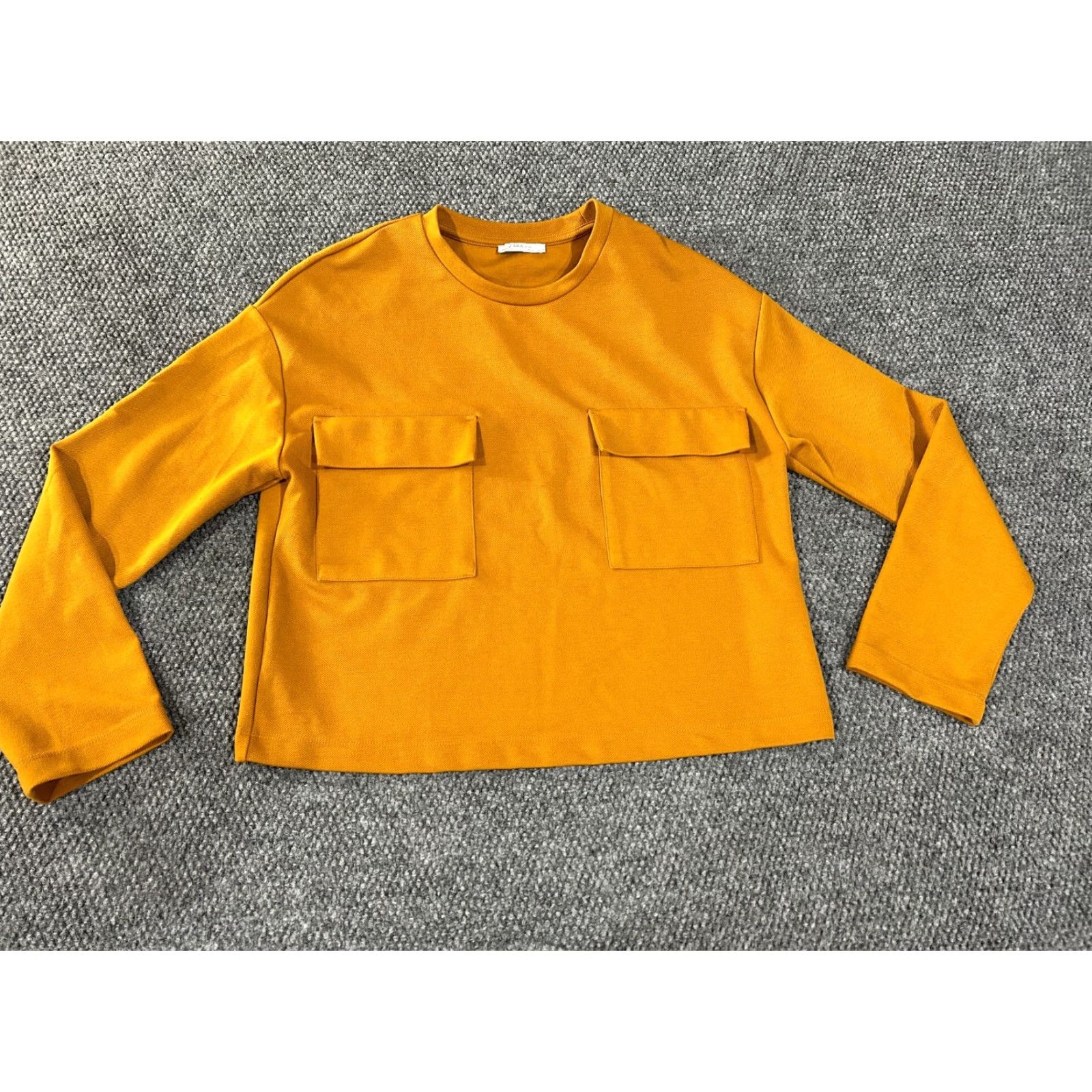 Zara Zara Basic Long Sleeve Top Womens Large Mustard Yellow Front Pocket Minimalist Shirt Blouse Modern Casual Womens Regular Fit Yellow Size L / US 10 / IT 46 - 2 Thumbnail