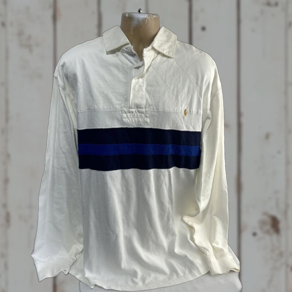 Polo Ralph Lauren Polo Ralph Lauren Rugby Shirt Mens XXLT White Blue Stripe Long Sleeve Polo Size US XXL / EU 58 / 5 - 1 Thumbnail
