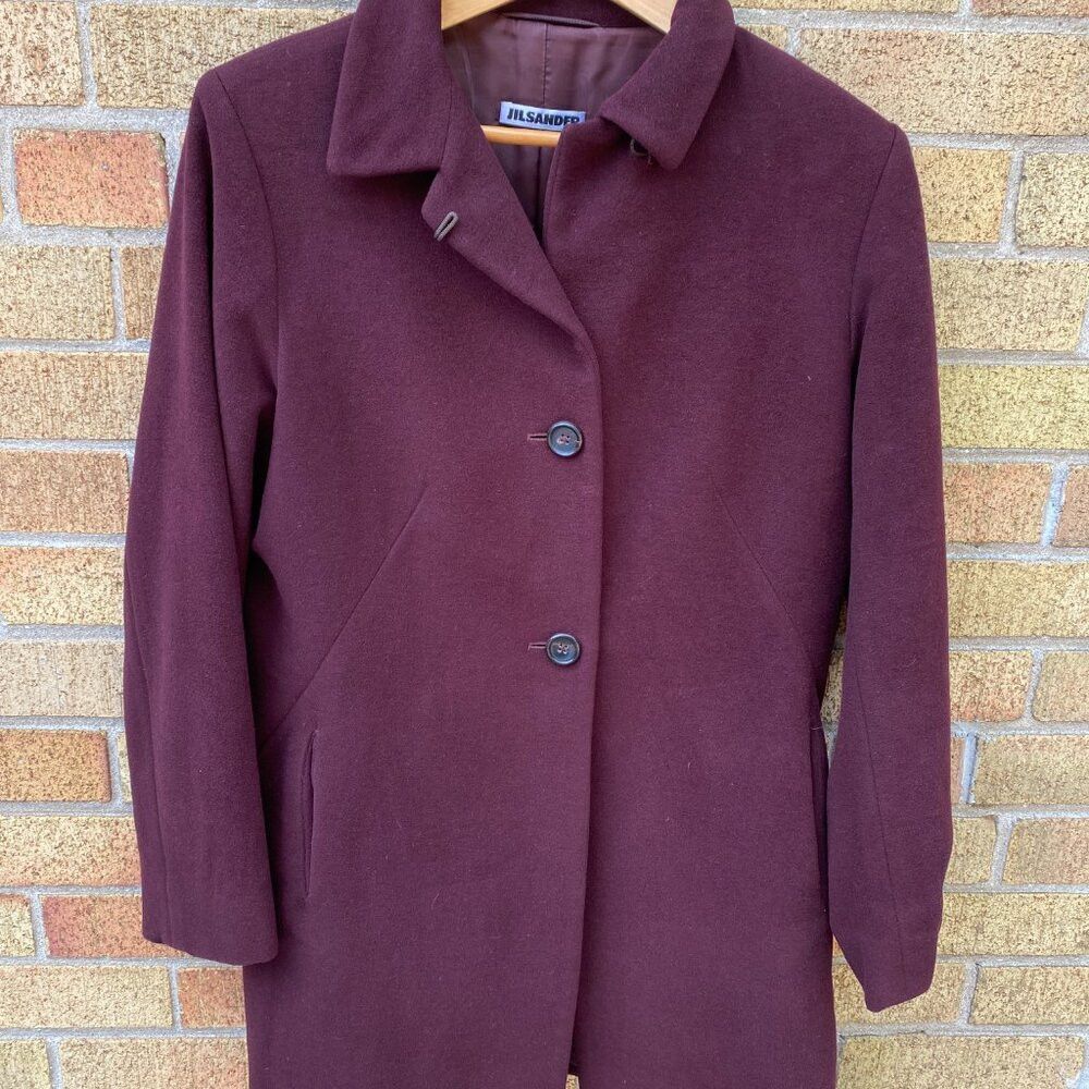 Jil Sander × Vintage Vintage 90s Jil Sander Bordeaux Coat Cashemere Wool Blend J Size S / US 4 / IT 40 - 5 Thumbnail